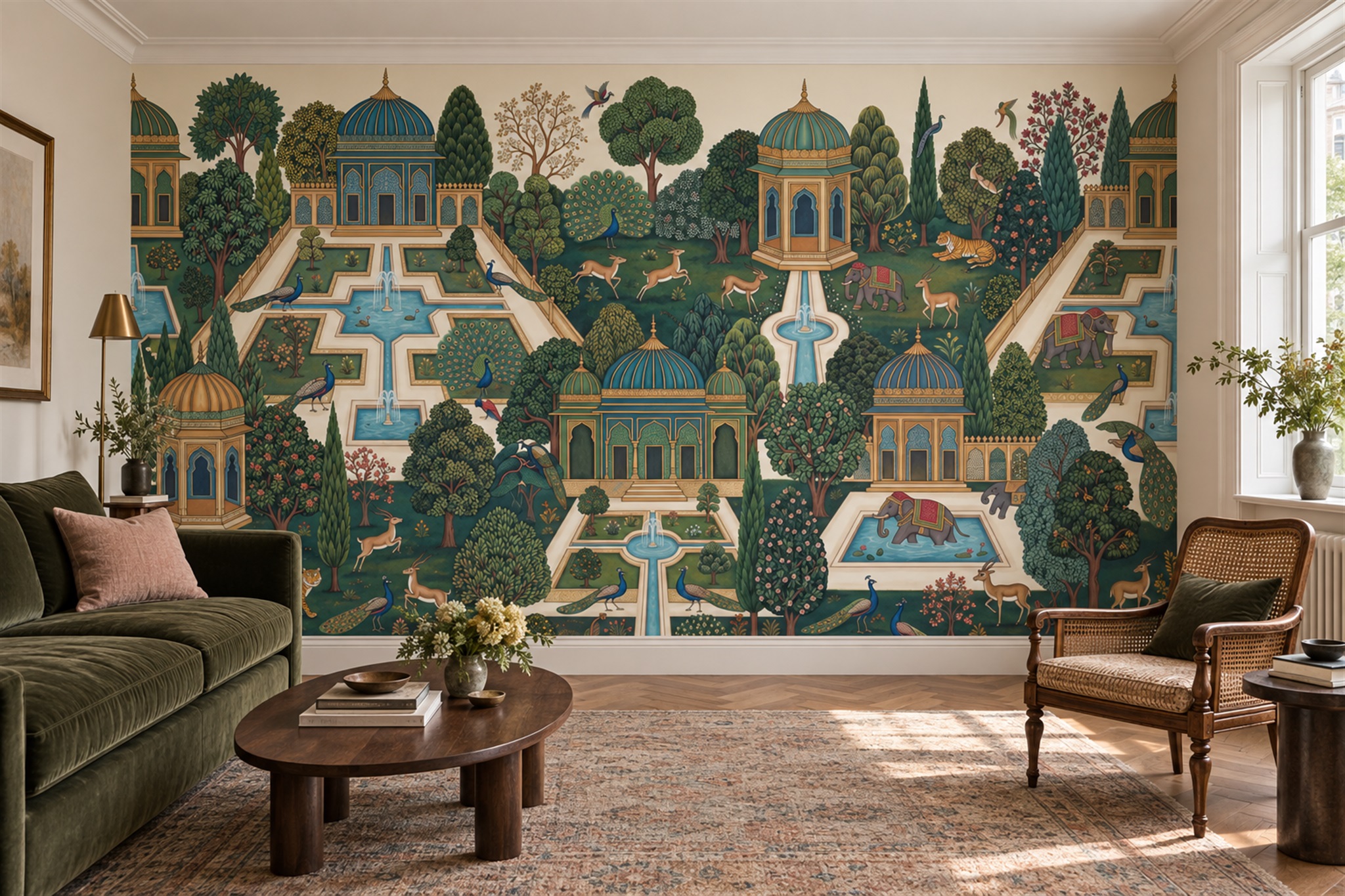 Green Palace Scenic Wallpaper Mural Accent-wall-wallpaper-murals, Peel-and-stick Finish