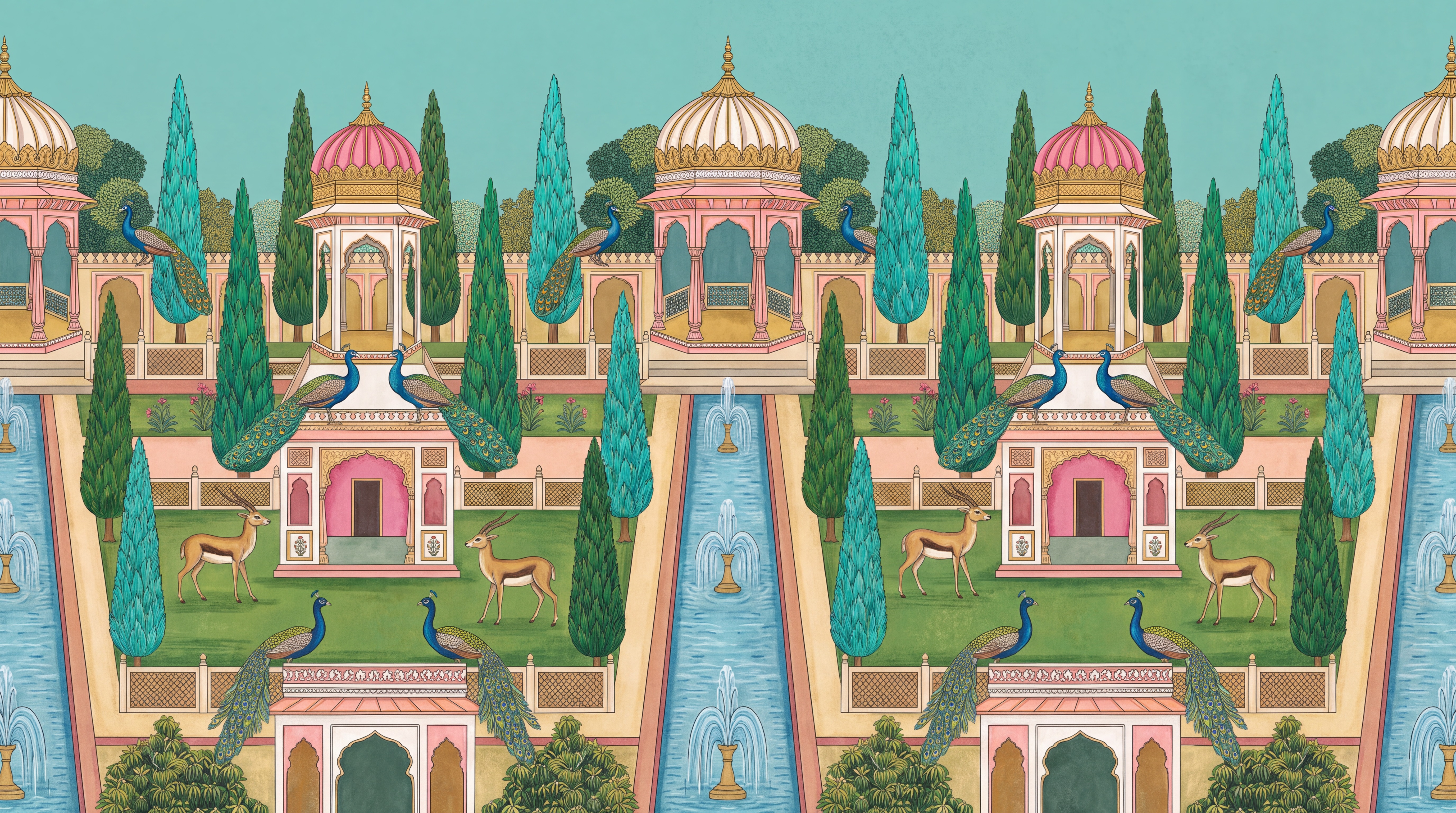 Pink Palace Scenic Wallpaper Mural, Peel-and-stick Finish