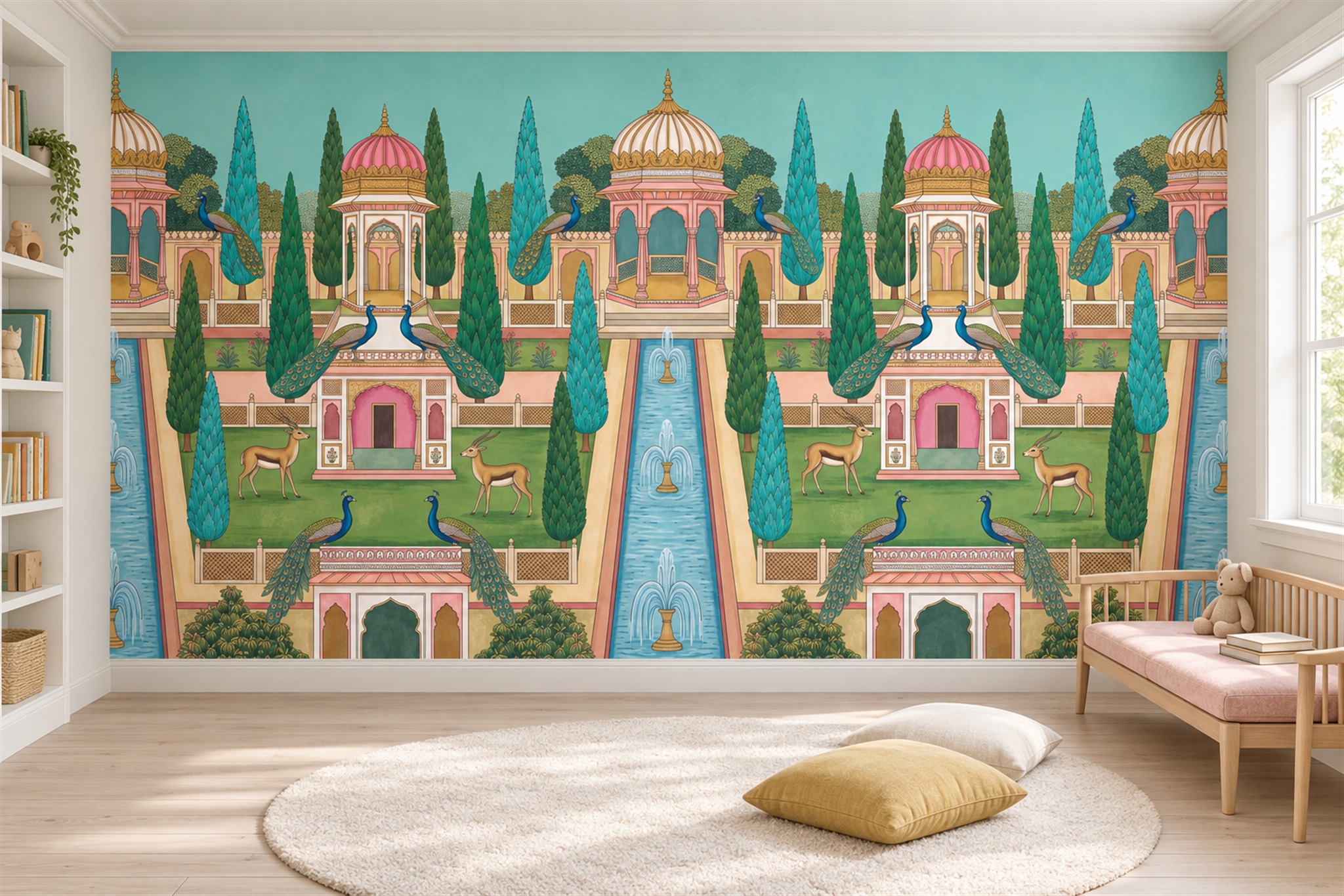 Pink Palace Scenic Wallpaper Mural Accent-wall-wallpaper-murals, Peel-and-stick Finish