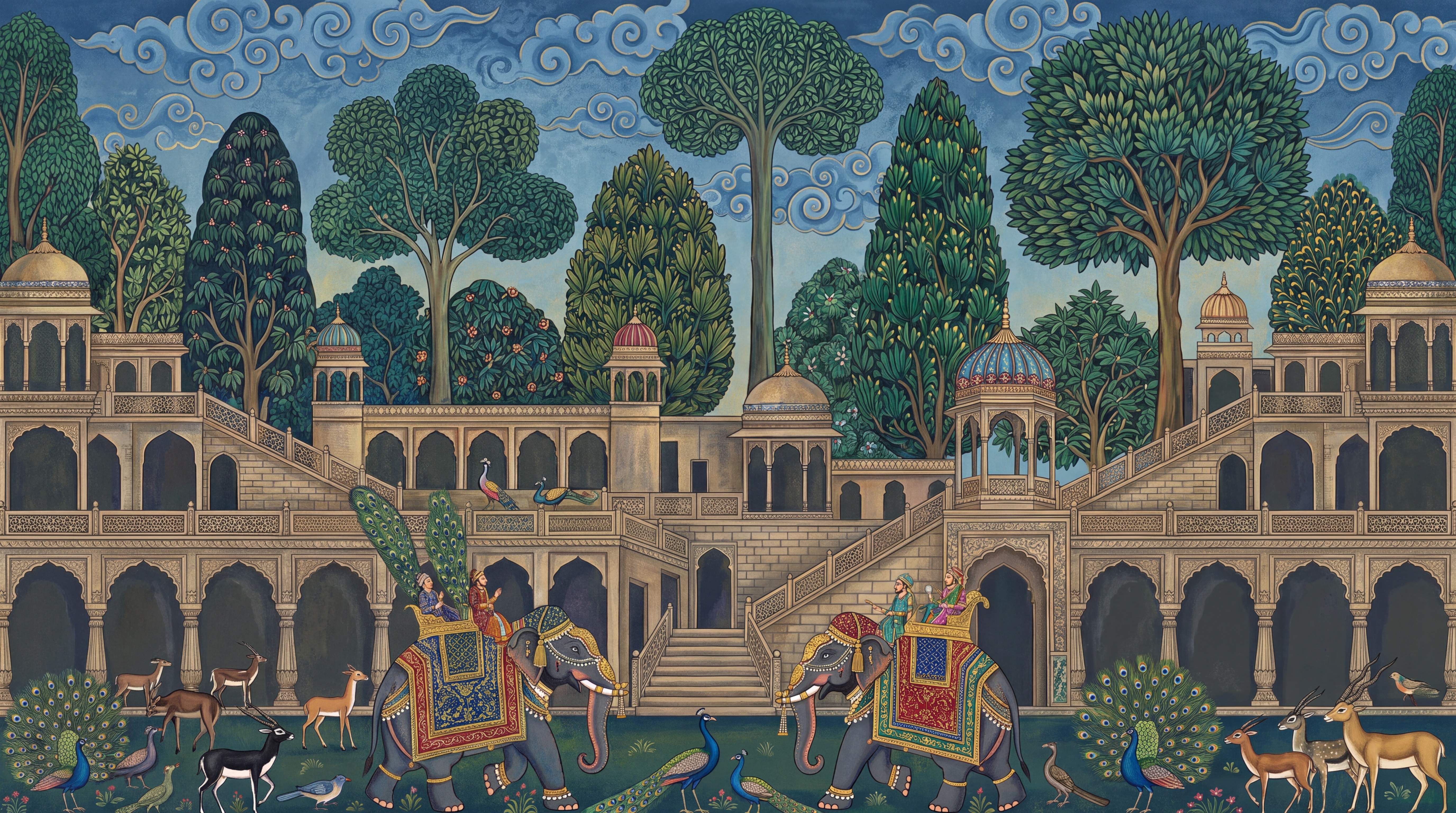 Blue Palace Scenic Wallpaper Mural, Peel-and-stick Finish