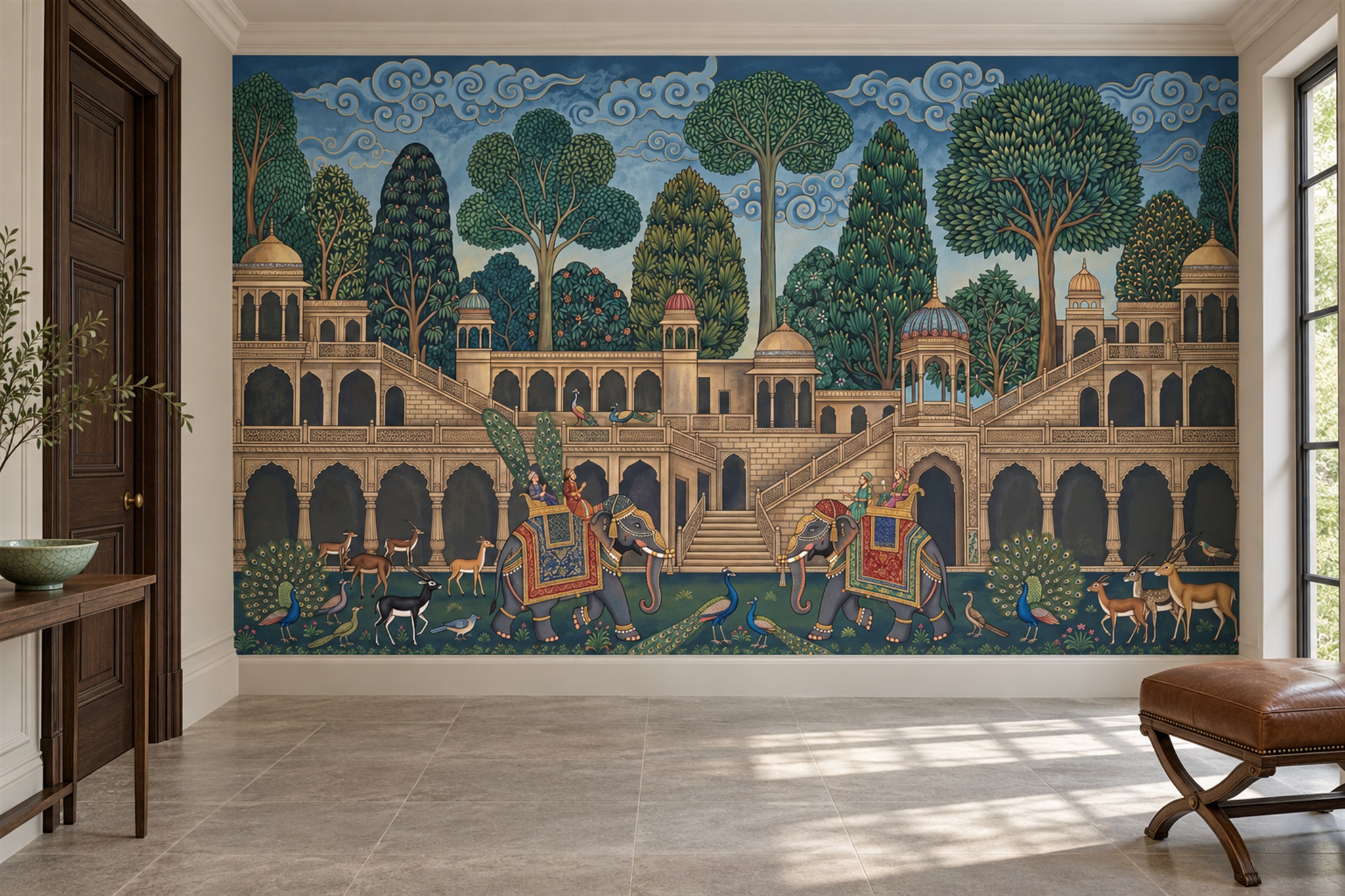 Blue Palace Scenic Wallpaper Mural Entryway-wallpaper-murals, Peel-and-stick Finish
