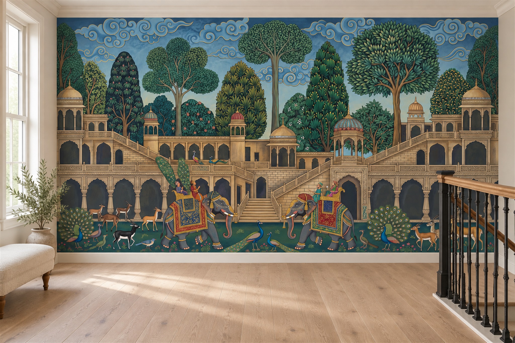 Blue Palace Scenic Wallpaper Mural Office-wallpaper-murals, Shown In A Home Office, Peel-and-stick Finish