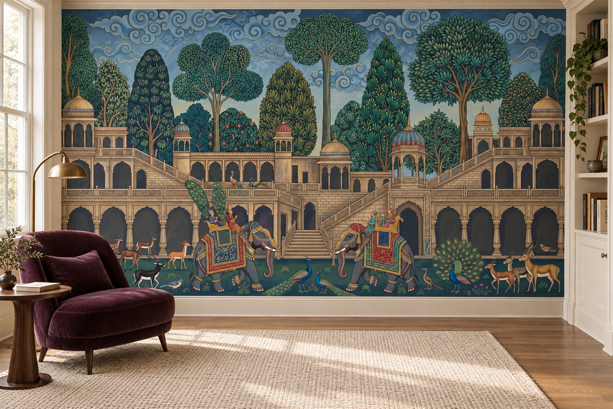 Blue Palace Scenic Wallpaper Mural Office-wallpaper-murals, Shown In A Home Office, Peel-and-stick Finish