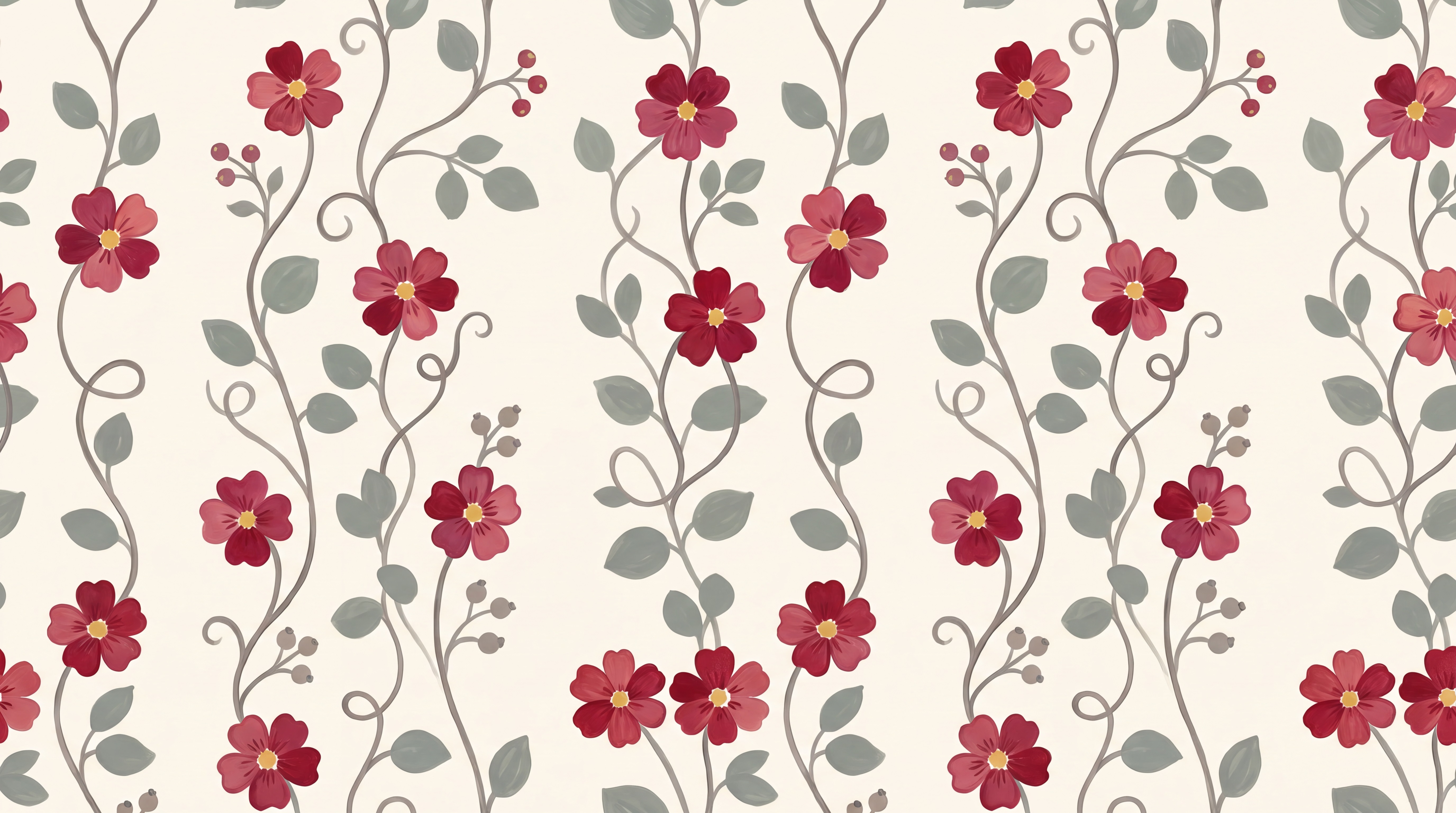 Red Vine Botanical Wallpaper Mural, Peel-and-stick Finish