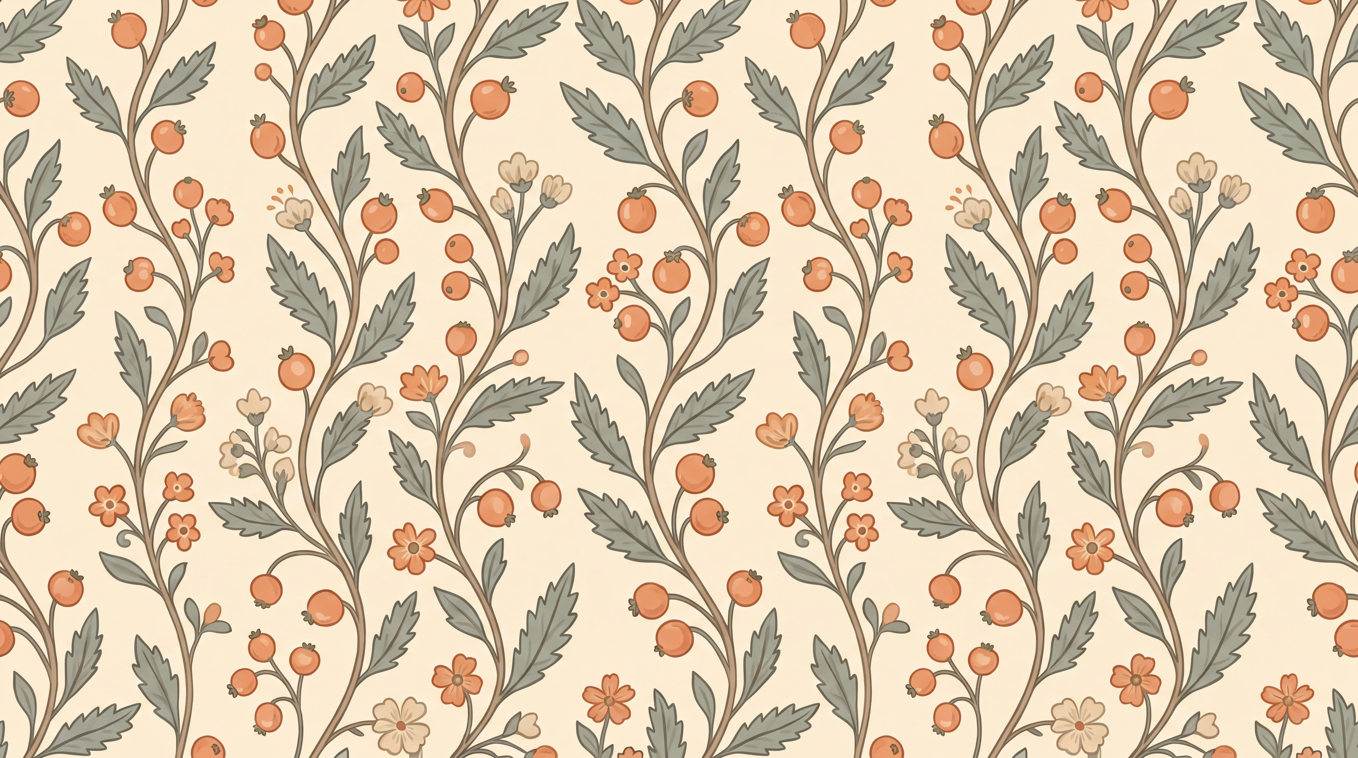 Orange Vine Botanical Wallpaper Mural, Peel-and-stick Finish
