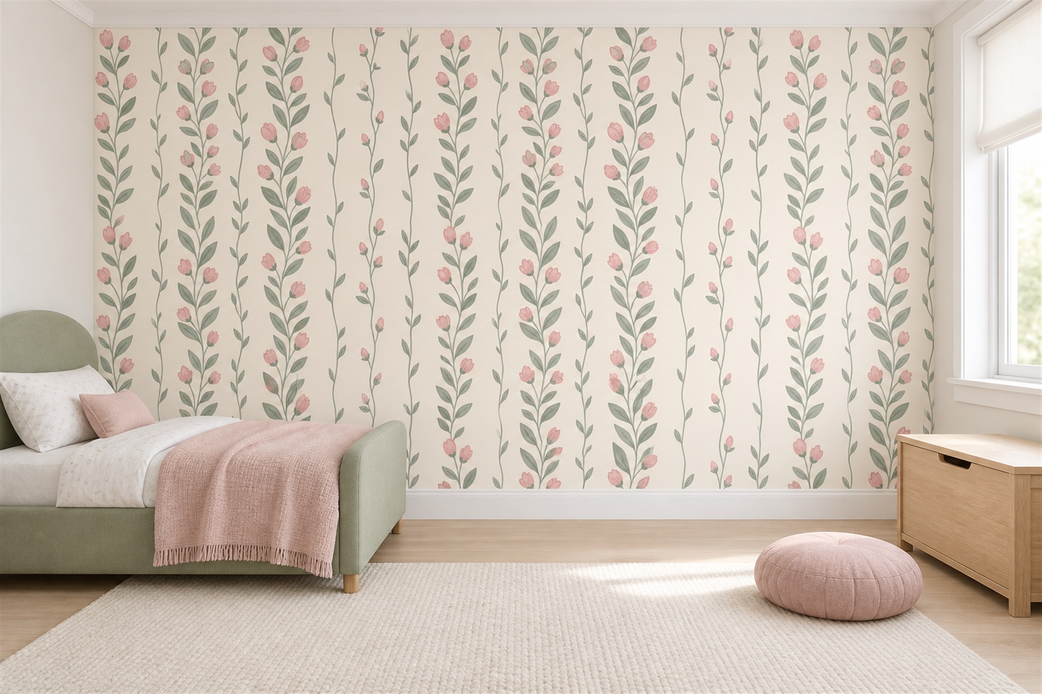 Pink Pattern Decorative Wallpaper Mural Dining-room-wallpaper-murals, Peel-and-stick Finish