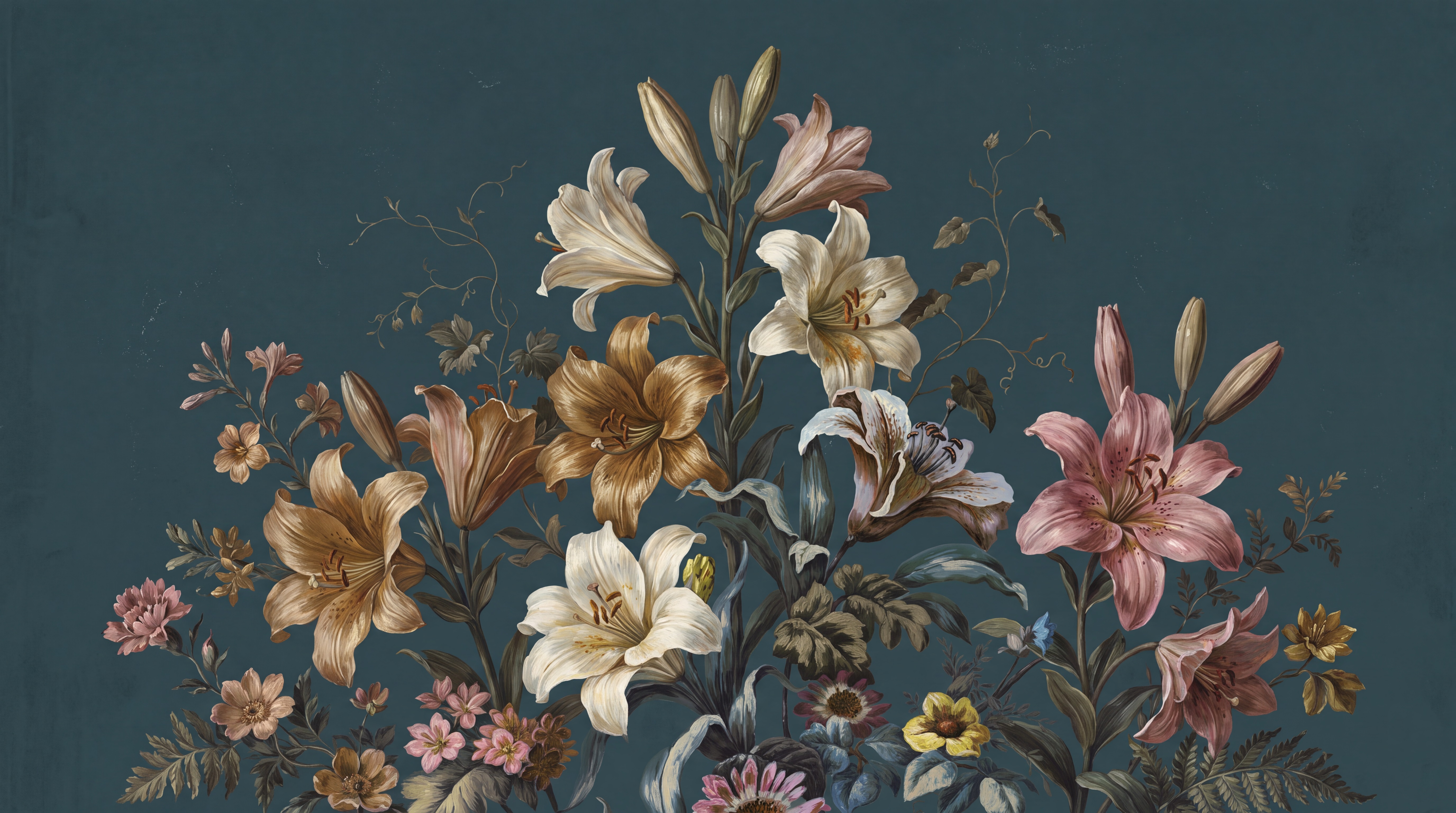 Teal Bouquet Botanical Wallpaper Mural Accent-wall-wallpaper-murals, Peel-and-stick Finish