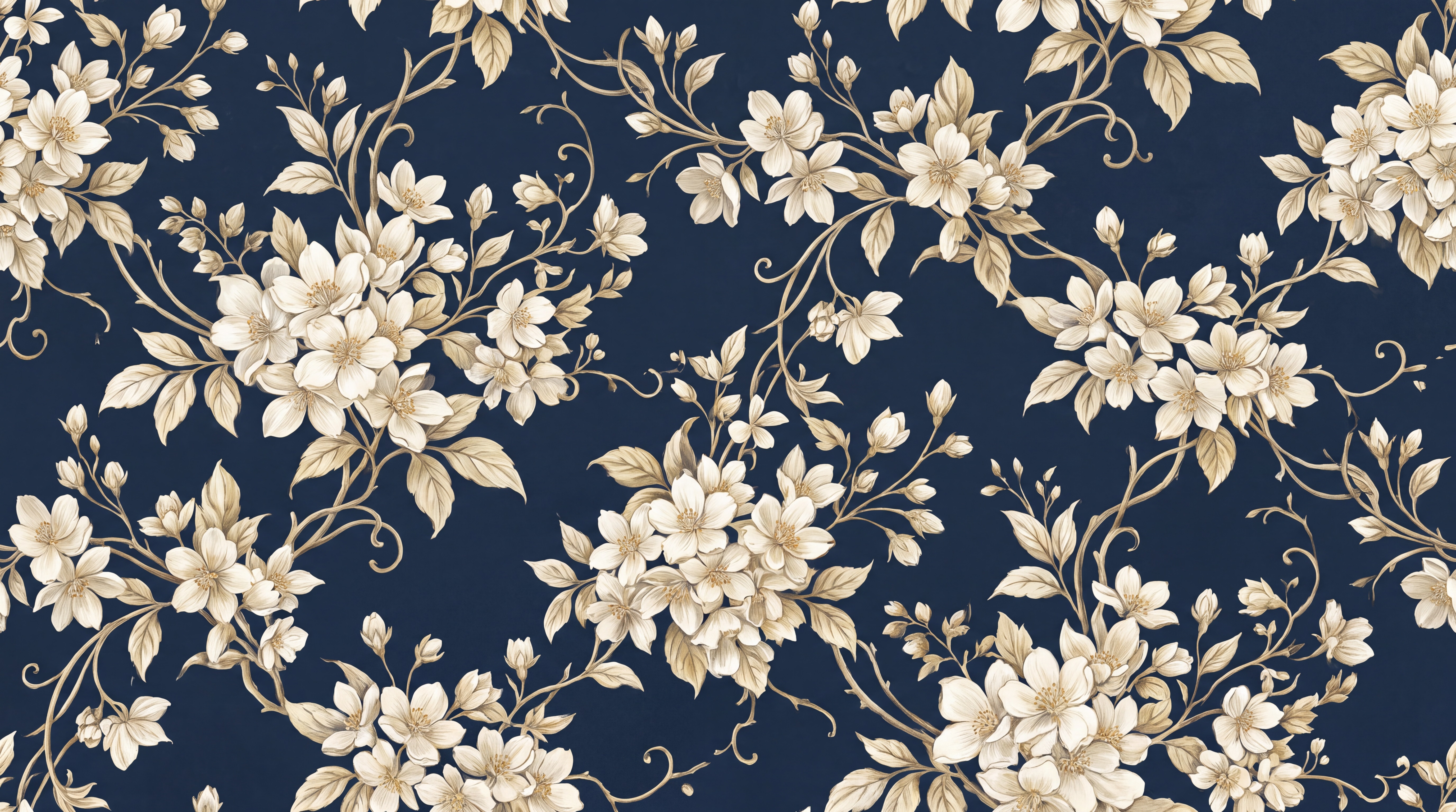 Navy Blossom Botanical Wallpaper Mural Office-wallpaper-murals, Shown In A Home Office, Peel-and-stick Finish