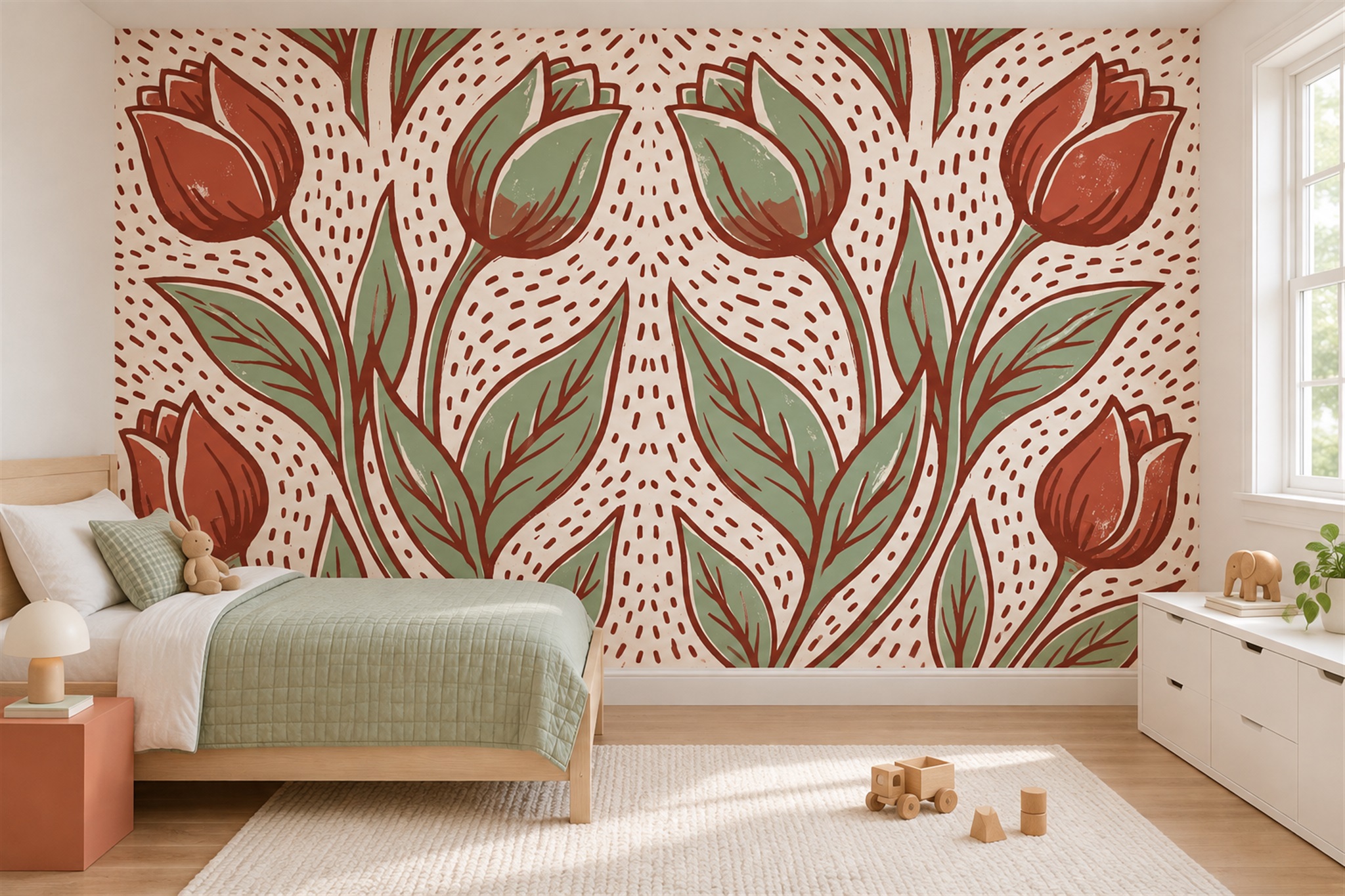 Red Pattern Decorative Wallpaper Mural Accent-wall-wallpaper-murals, Peel-and-stick Finish