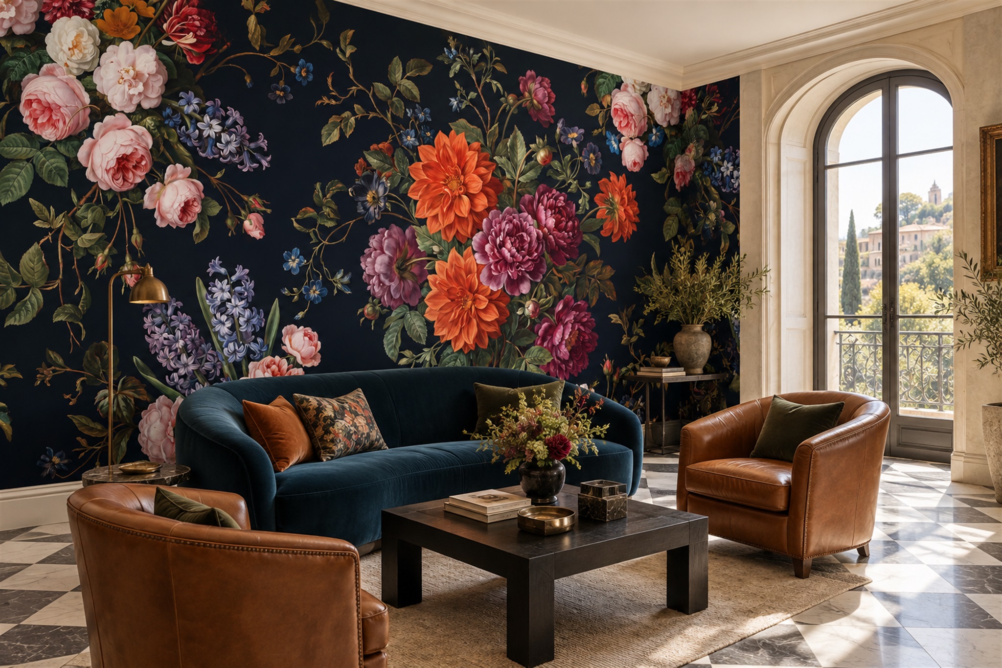 Navy Vintage Artful Wallpaper Mural Accent-wall-wallpaper-murals, Peel-and-stick Finish