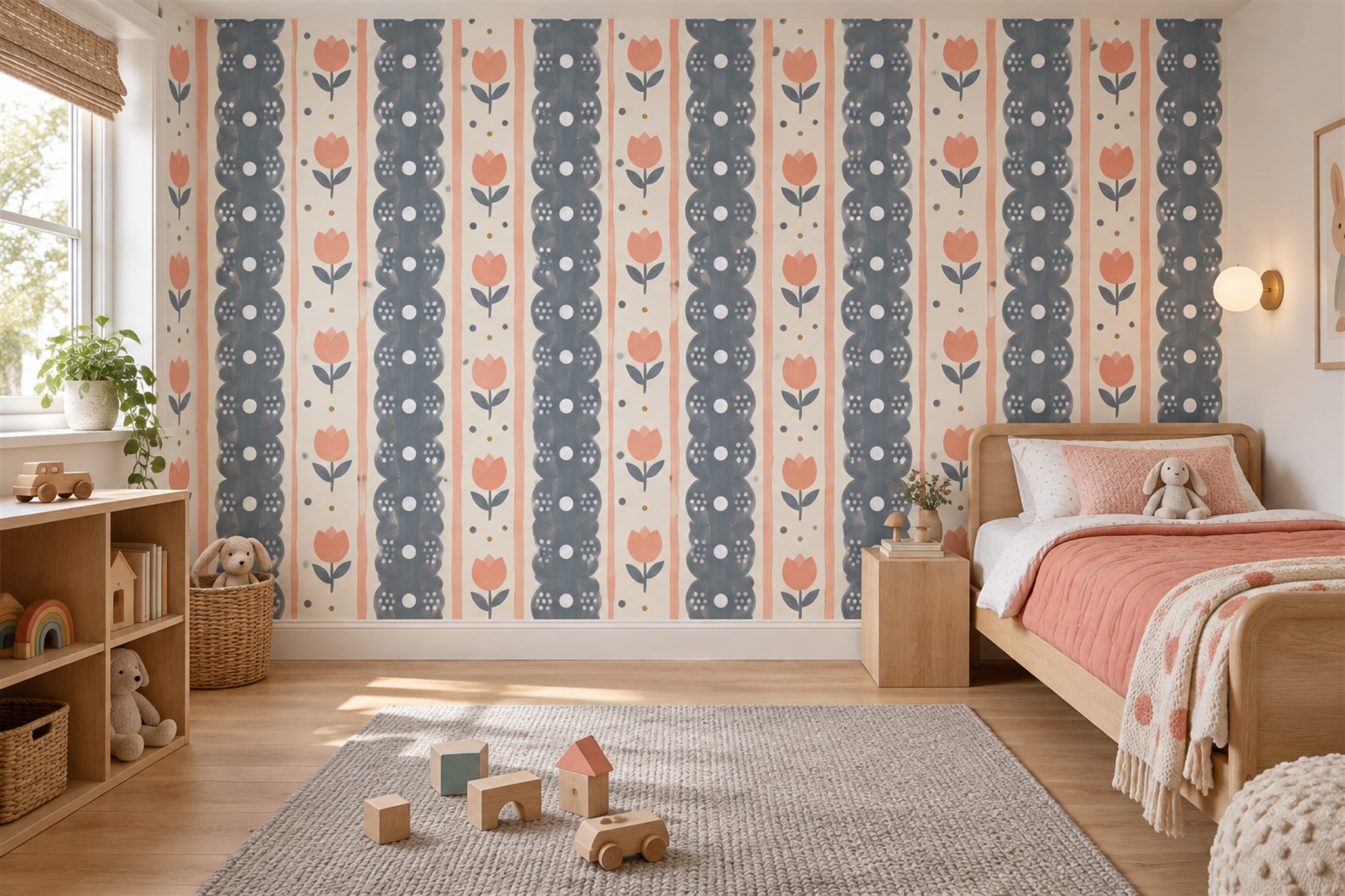 Blue Striped Abstract Wallpaper Mural Kids-room-wallpaper-murals, Peel-and-stick Finish