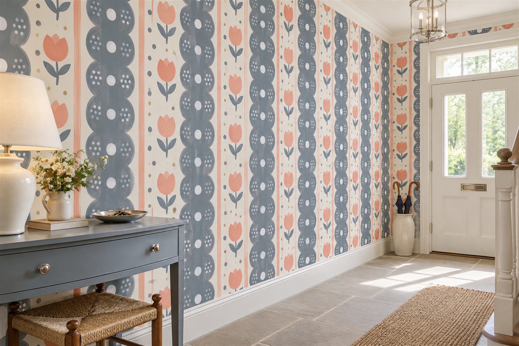 Blue Striped Abstract Wallpaper Mural Kids-room-wallpaper-murals, Peel-and-stick Finish