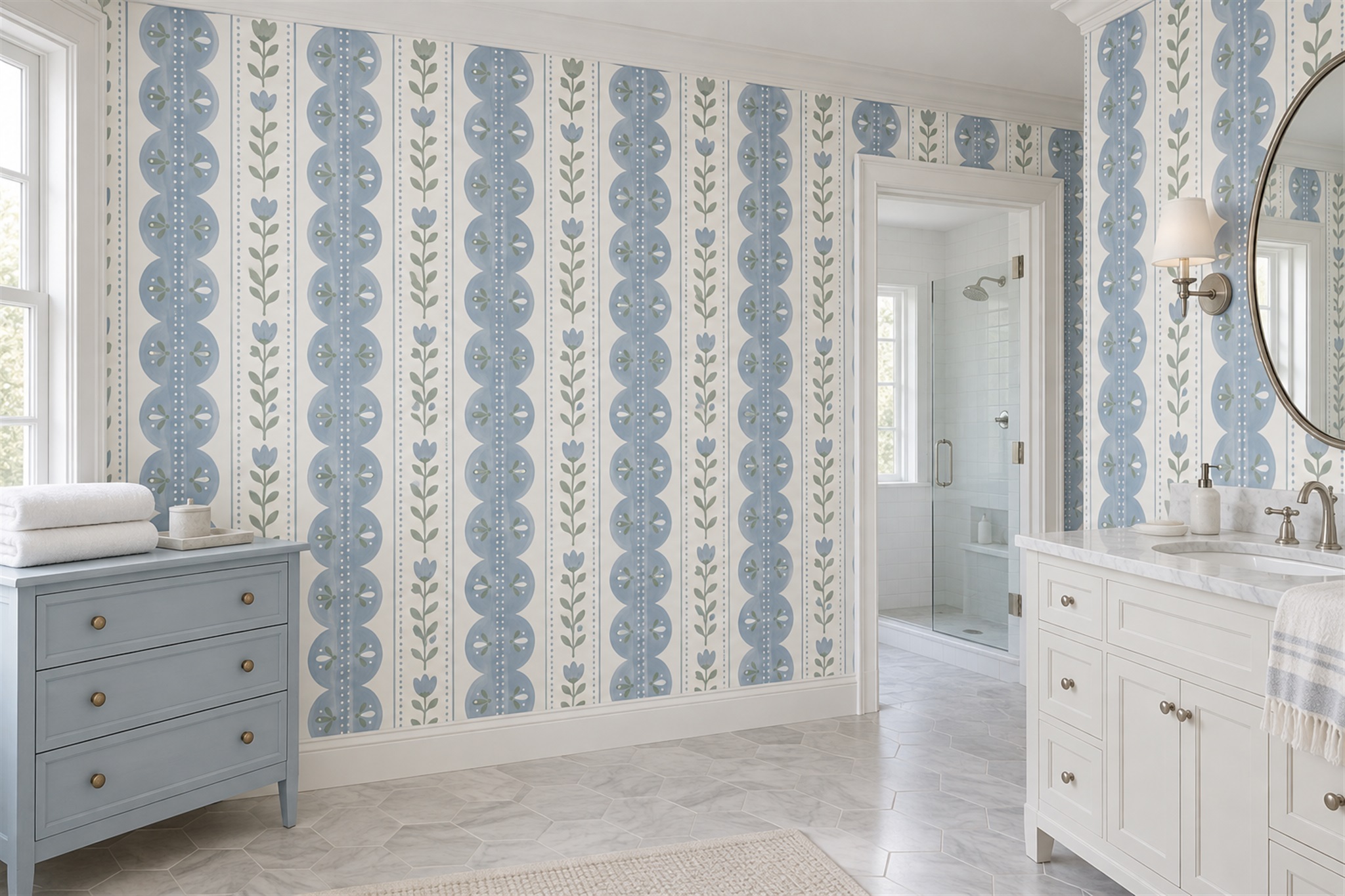 Blue Pattern Decorative Abstract Wallpaper Mural Office-wallpaper-murals, Shown In A Home Office, Peel-and-stick Finish