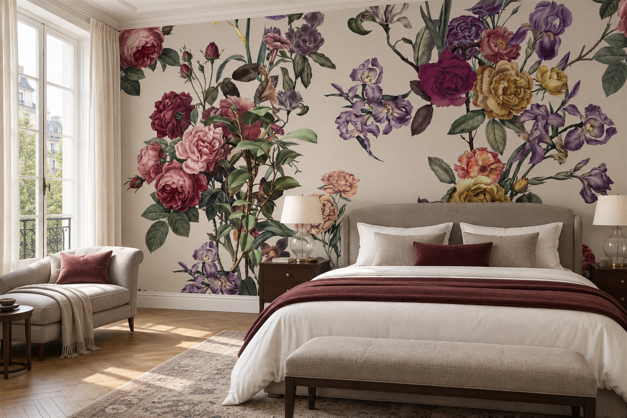 Neutral Floral Botanical Wallpaper Mural Bedroom-wallpaper-murals, Peel-and-stick Finish