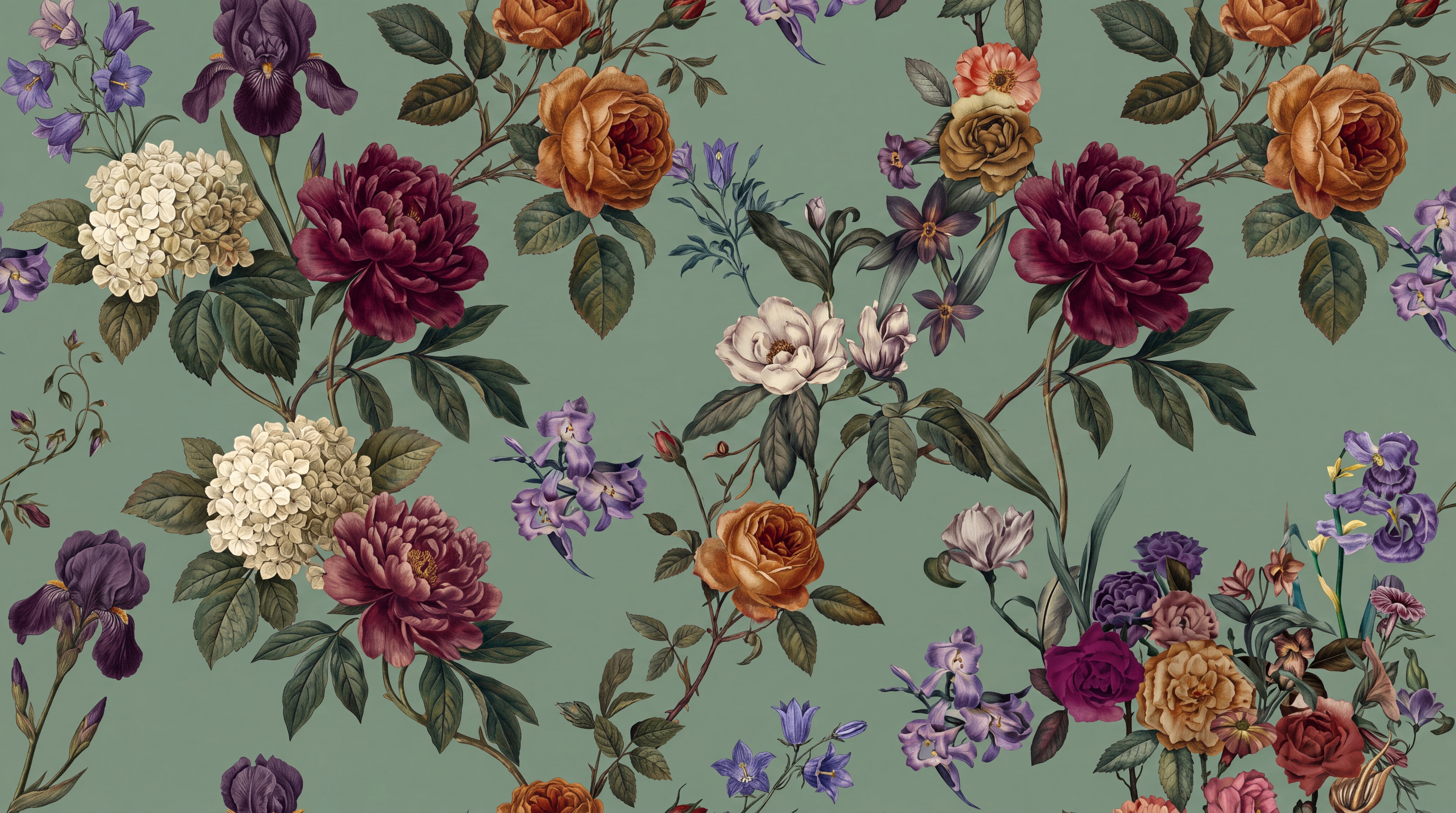 Sage Rose Botanical Wallpaper Mural, Peel-and-stick Finish