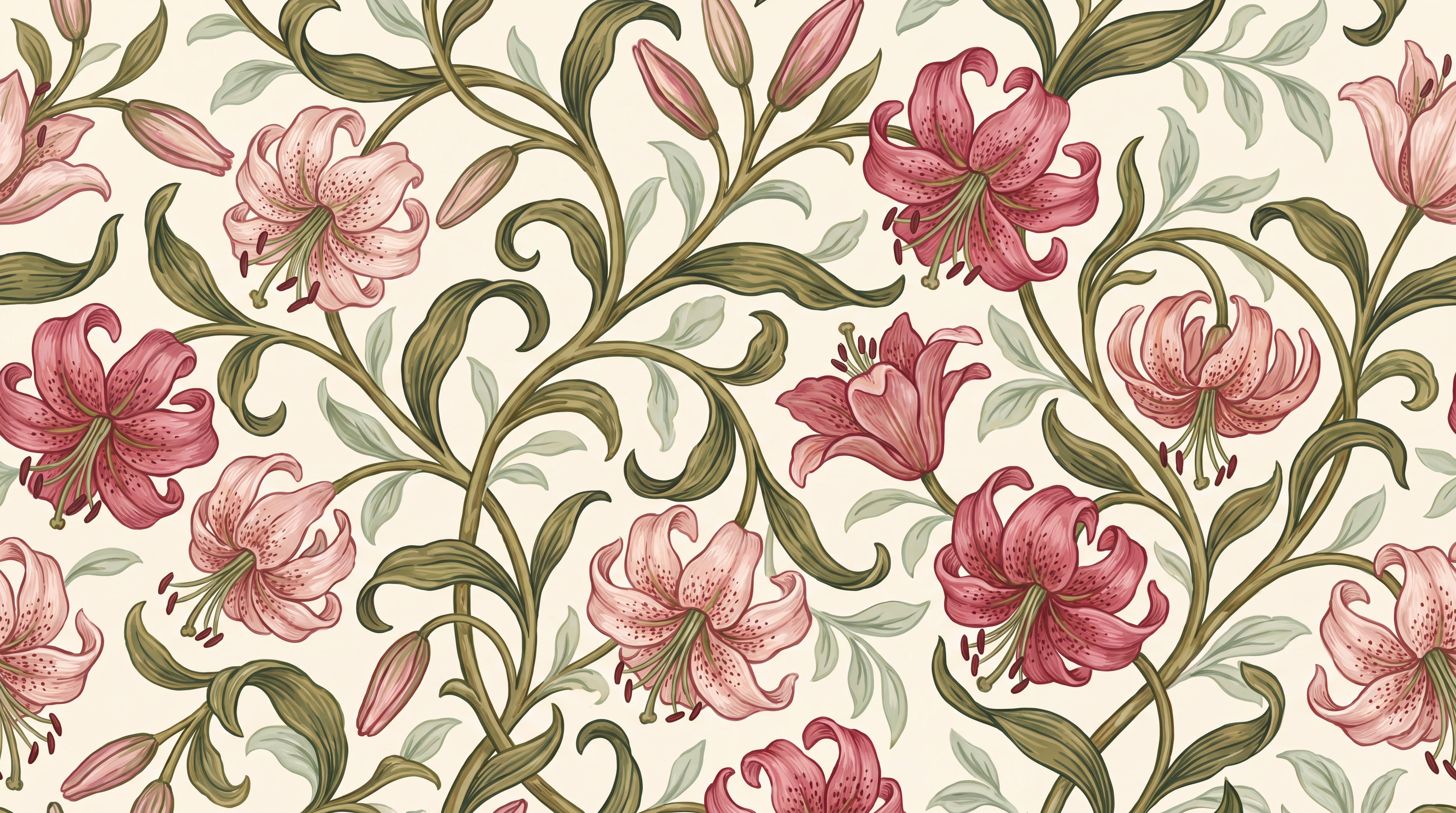 Pink Vine Botanical Wallpaper Mural Dining-room-wallpaper-murals, Peel-and-stick Finish