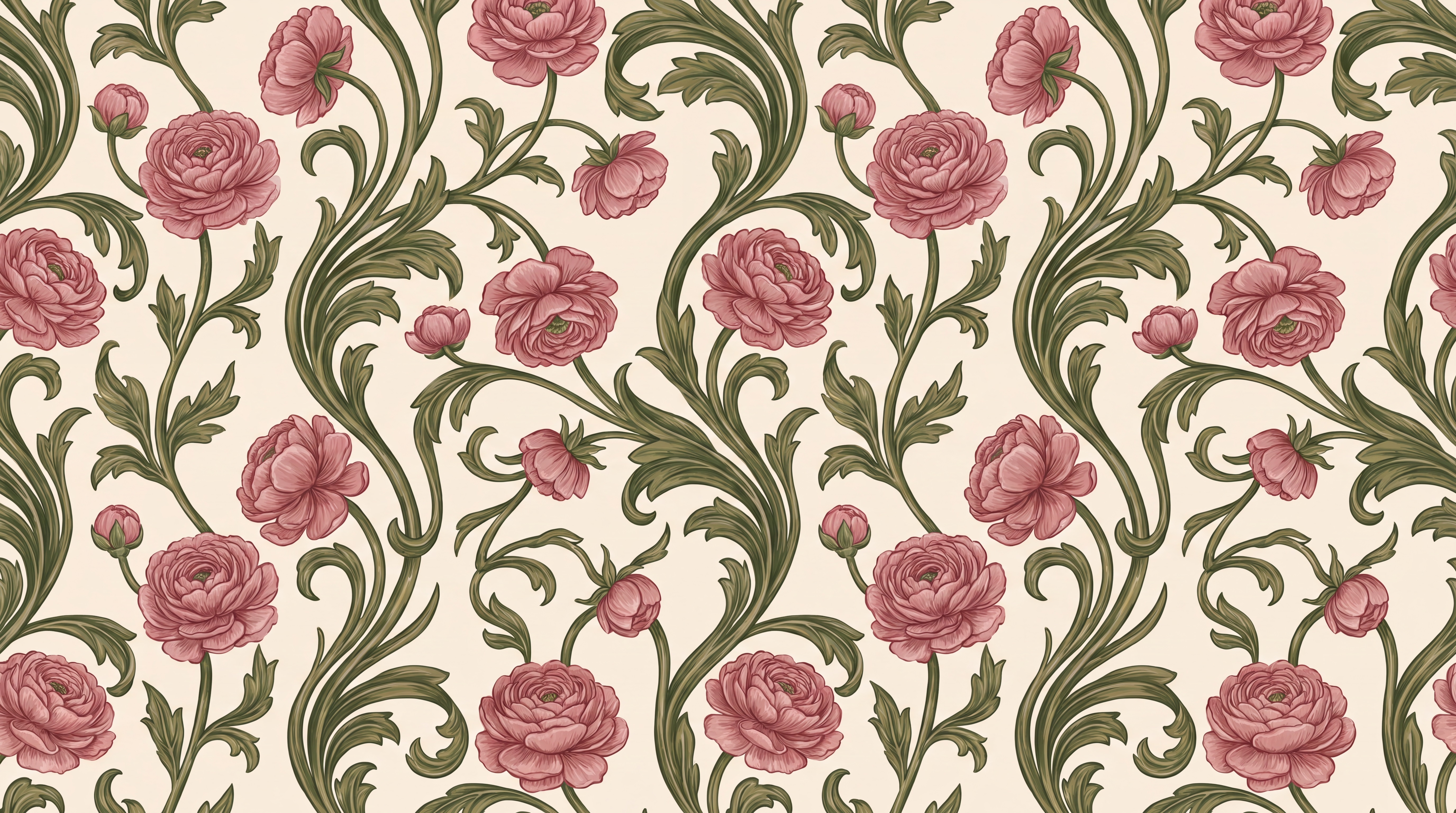 Pink Floral Botanical Decorative Wallpaper Mural, Peel-and-stick Finish