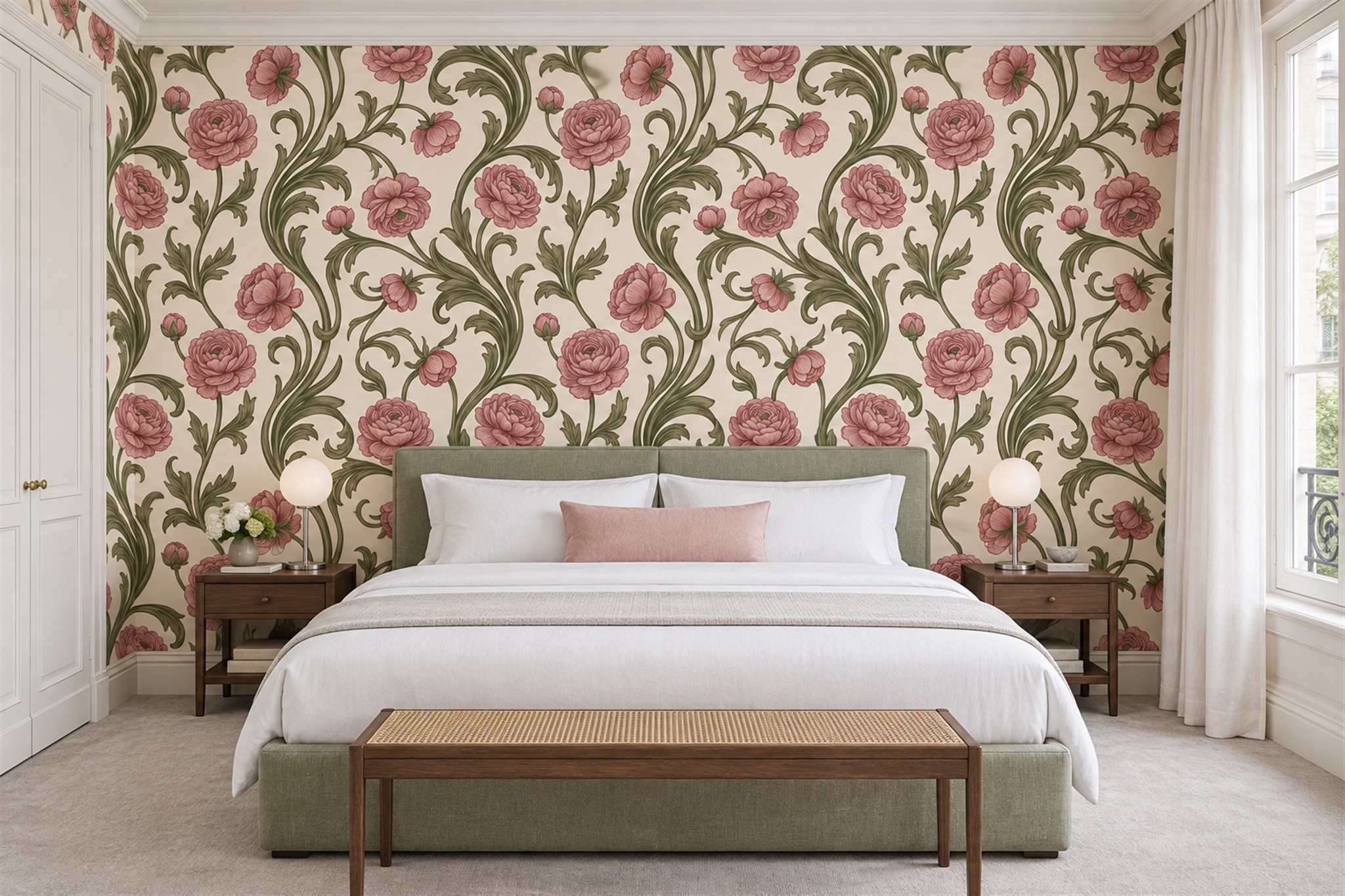 Pink Floral Botanical Decorative Wallpaper Mural Bedroom-wallpaper-murals, Peel-and-stick Finish