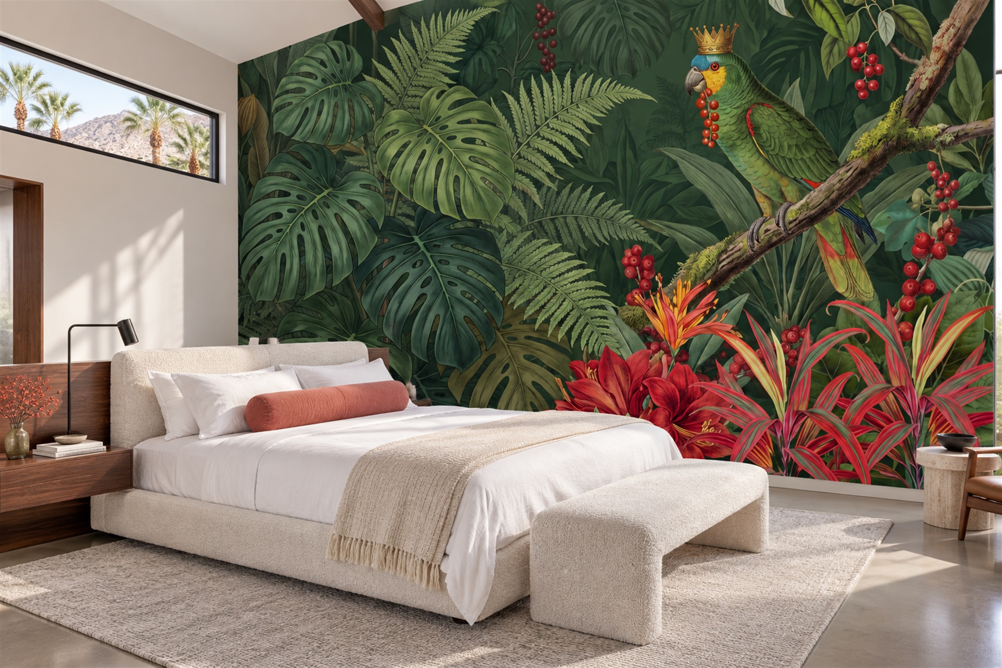 Green Jungle Scenic Tropical Wallpaper Mural Bedroom-wallpaper-murals, Peel-and-stick Finish