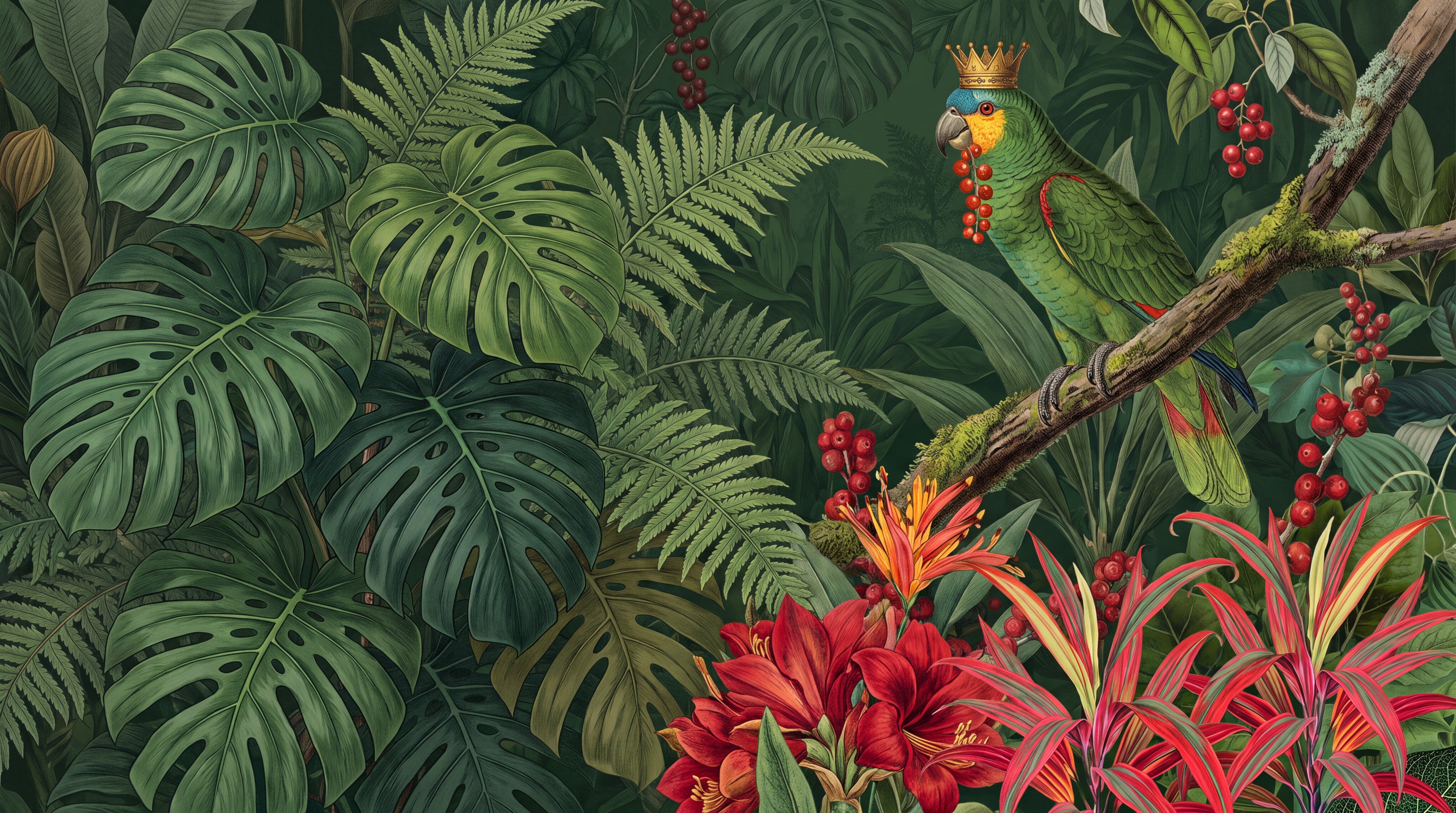 Green Jungle Scenic Tropical Wallpaper Mural Accent-wall-wallpaper-murals, Peel-and-stick Finish