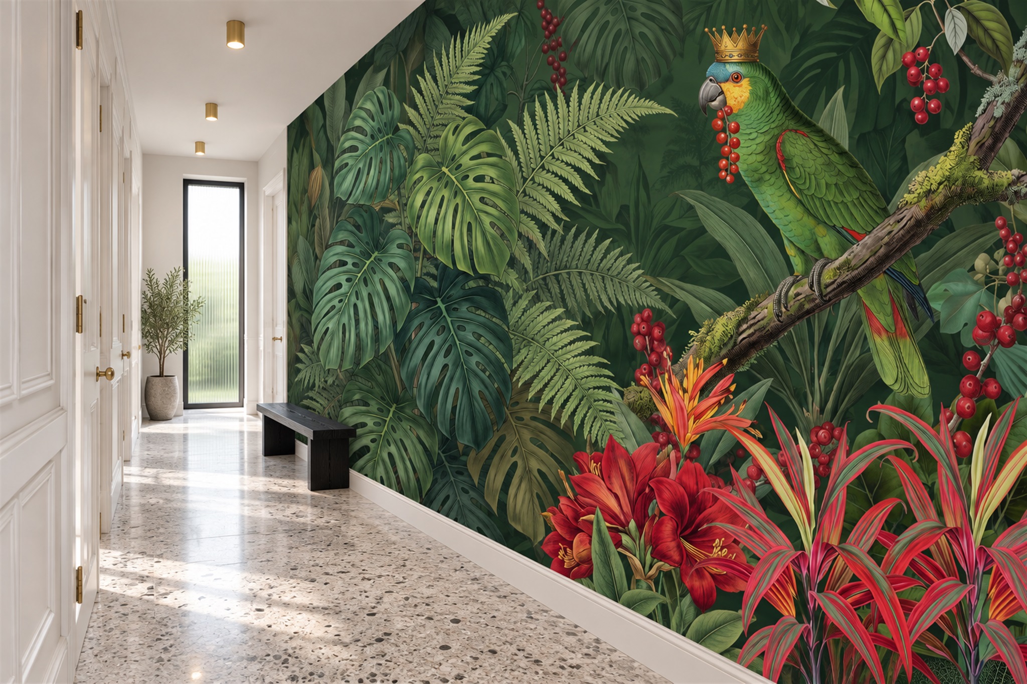 Green Jungle Scenic Tropical Wallpaper Mural Accent-wall-wallpaper-murals, Peel-and-stick Finish