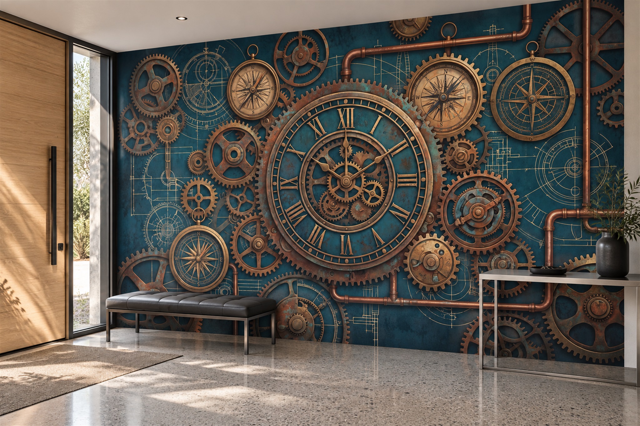 Teal Pattern Decorative Painterly Wallpaper Mural Accent-wall-wallpaper-murals, Peel-and-stick Finish