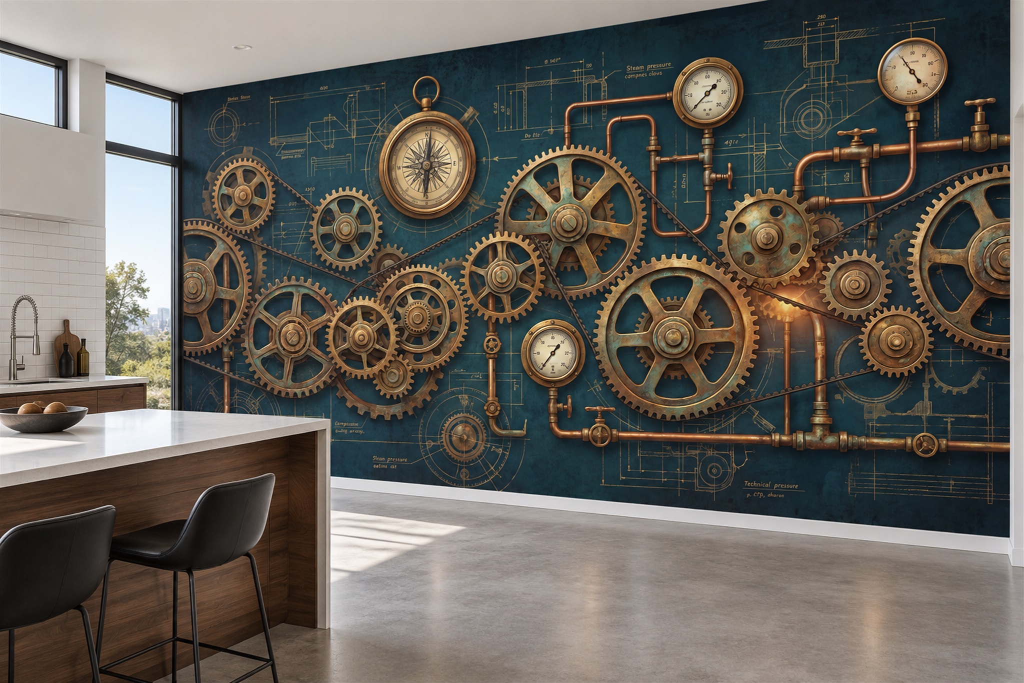 Gold Pattern Decorative Abstract Wallpaper Mural Office-wallpaper-murals, Shown In A Home Office, Peel-and-stick Finish