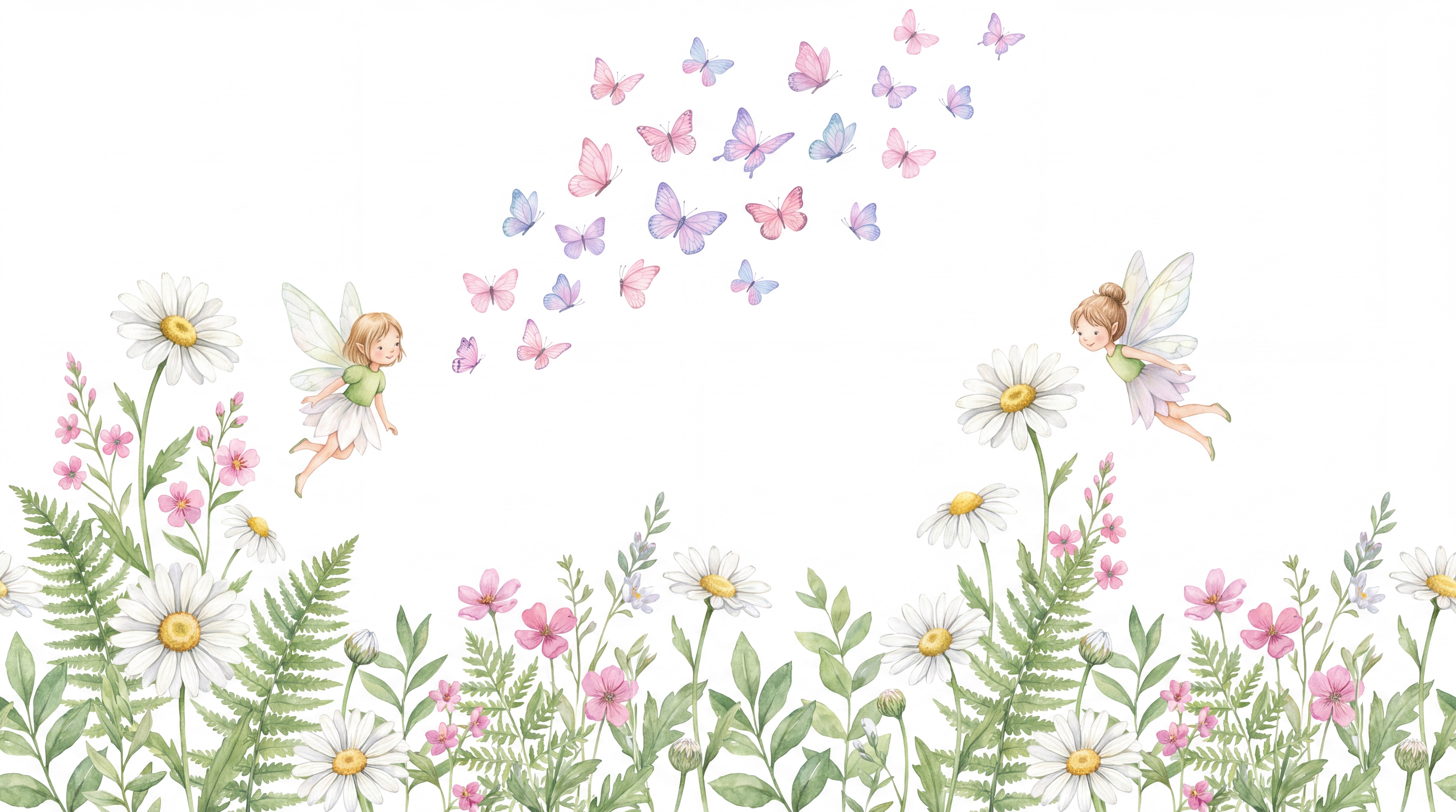 Pink Butterfly Illustrated Wallpaper Mural, Peel-and-stick Finish