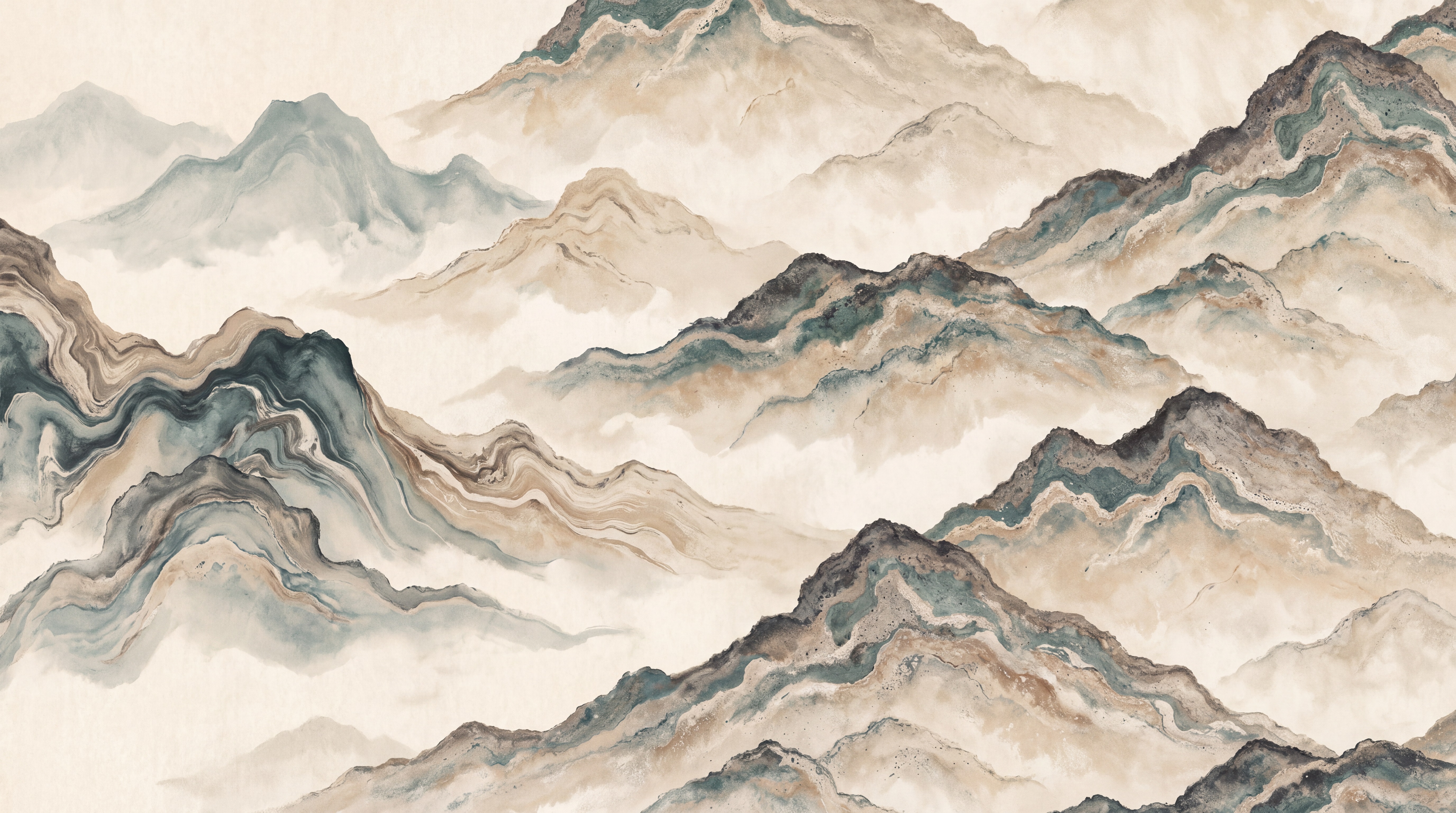 Beige Mountain Scenic Wallpaper Mural Bathroom-wallpaper-murals, Peel-and-stick Finish