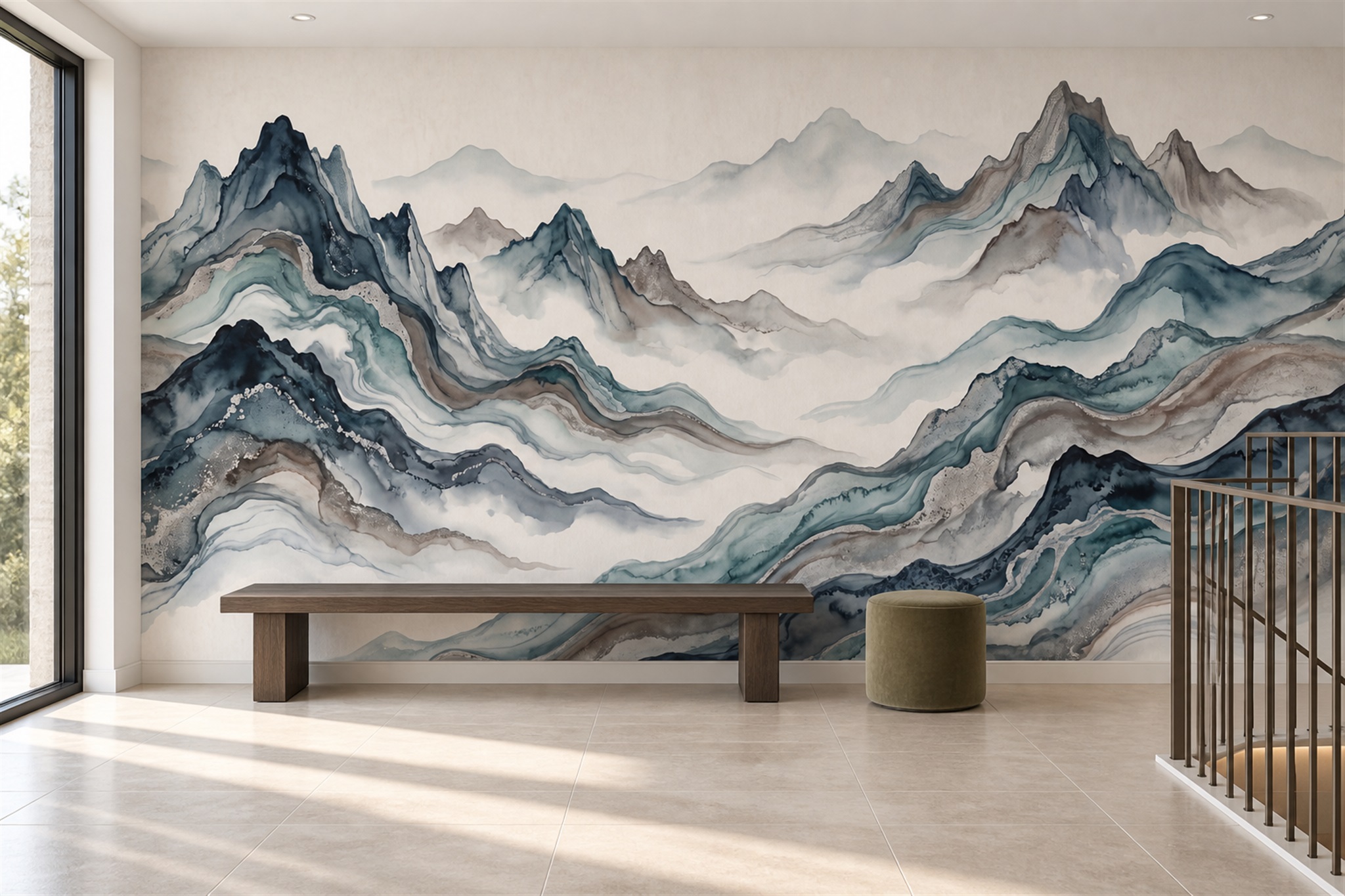 Blue Pattern Decorative Layered Wallpaper Mural Bedroom-wallpaper-murals, Peel-and-stick Finish