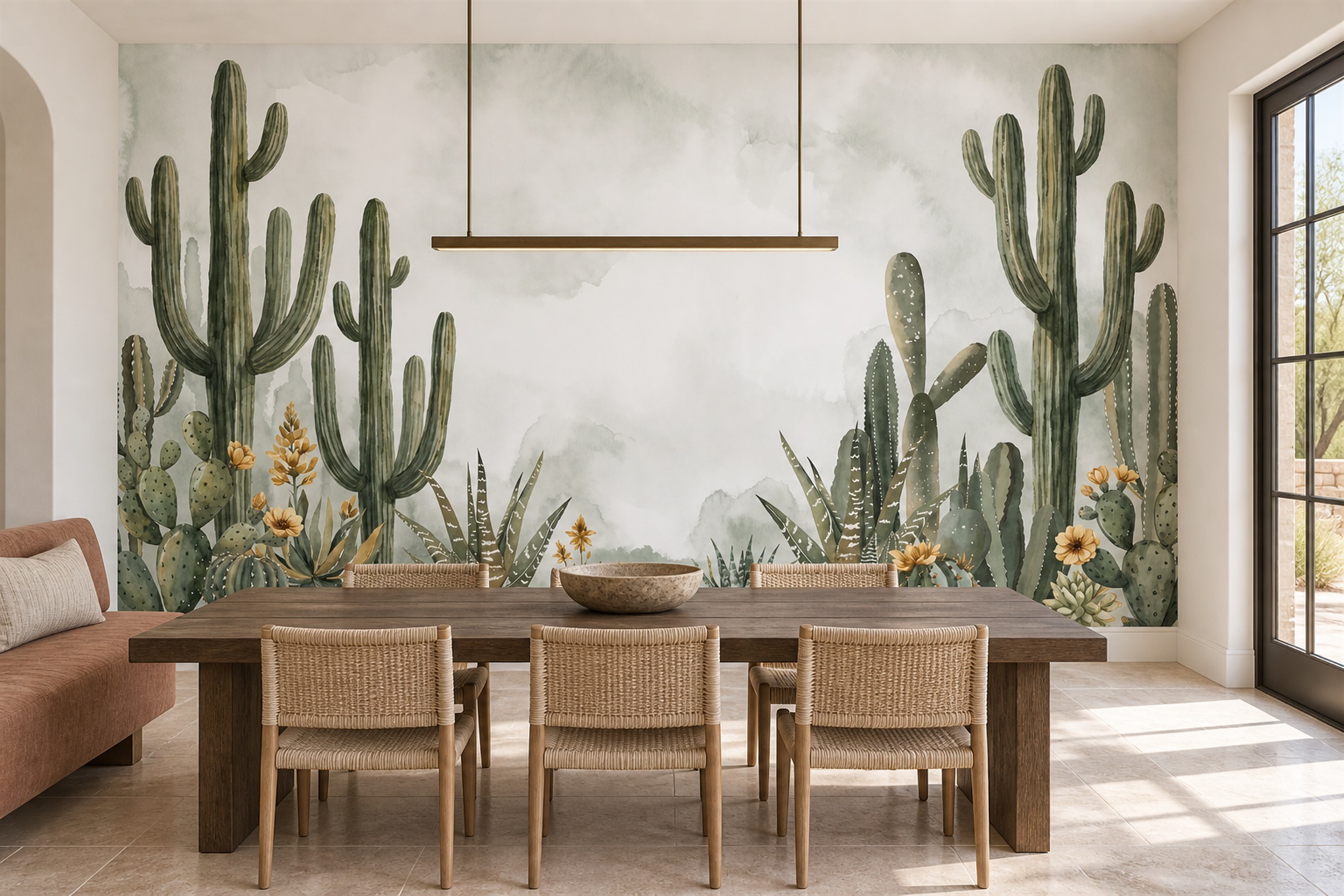 Green Cactus Artful Decorative Wallpaper Mural Bedroom-wallpaper-murals, Peel-and-stick Finish