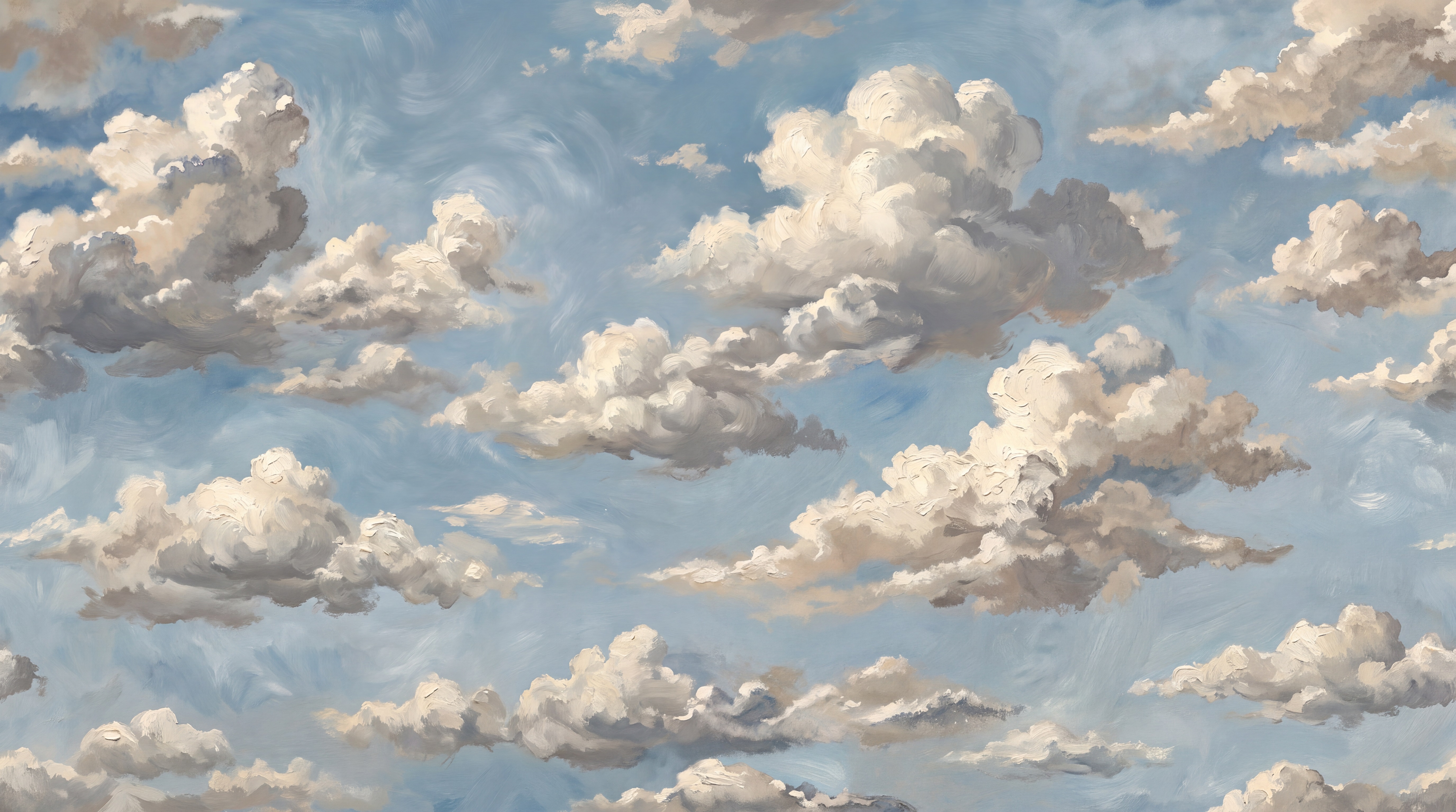 Blue Clouds Artful Wallpaper Mural, Peel-and-stick Finish