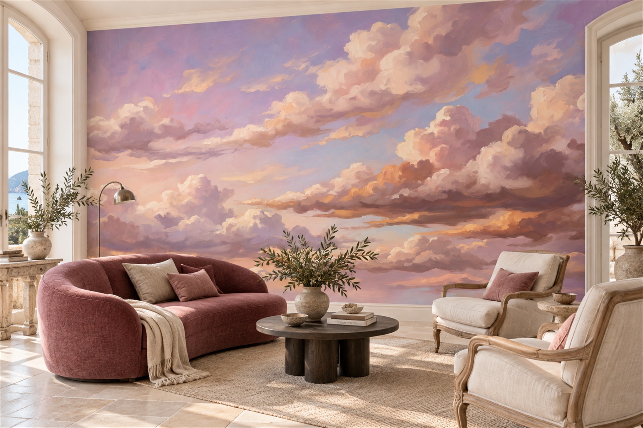 Pink Pattern Decorative Layered Wallpaper Mural Accent-wall-wallpaper-murals, Peel-and-stick Finish