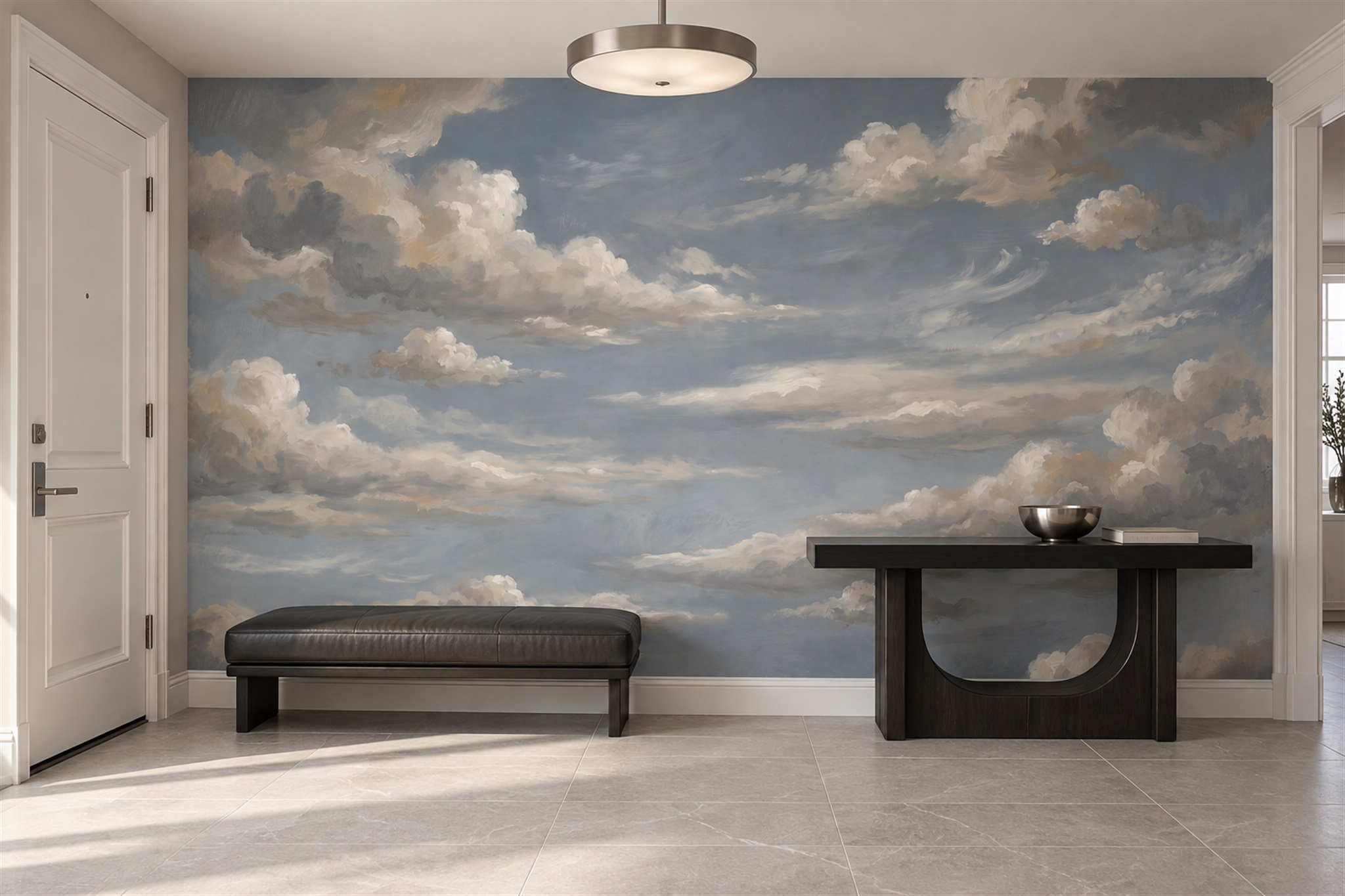 Grey Clouds Artful Wallpaper Mural Bedroom-wallpaper-murals, Peel-and-stick Finish