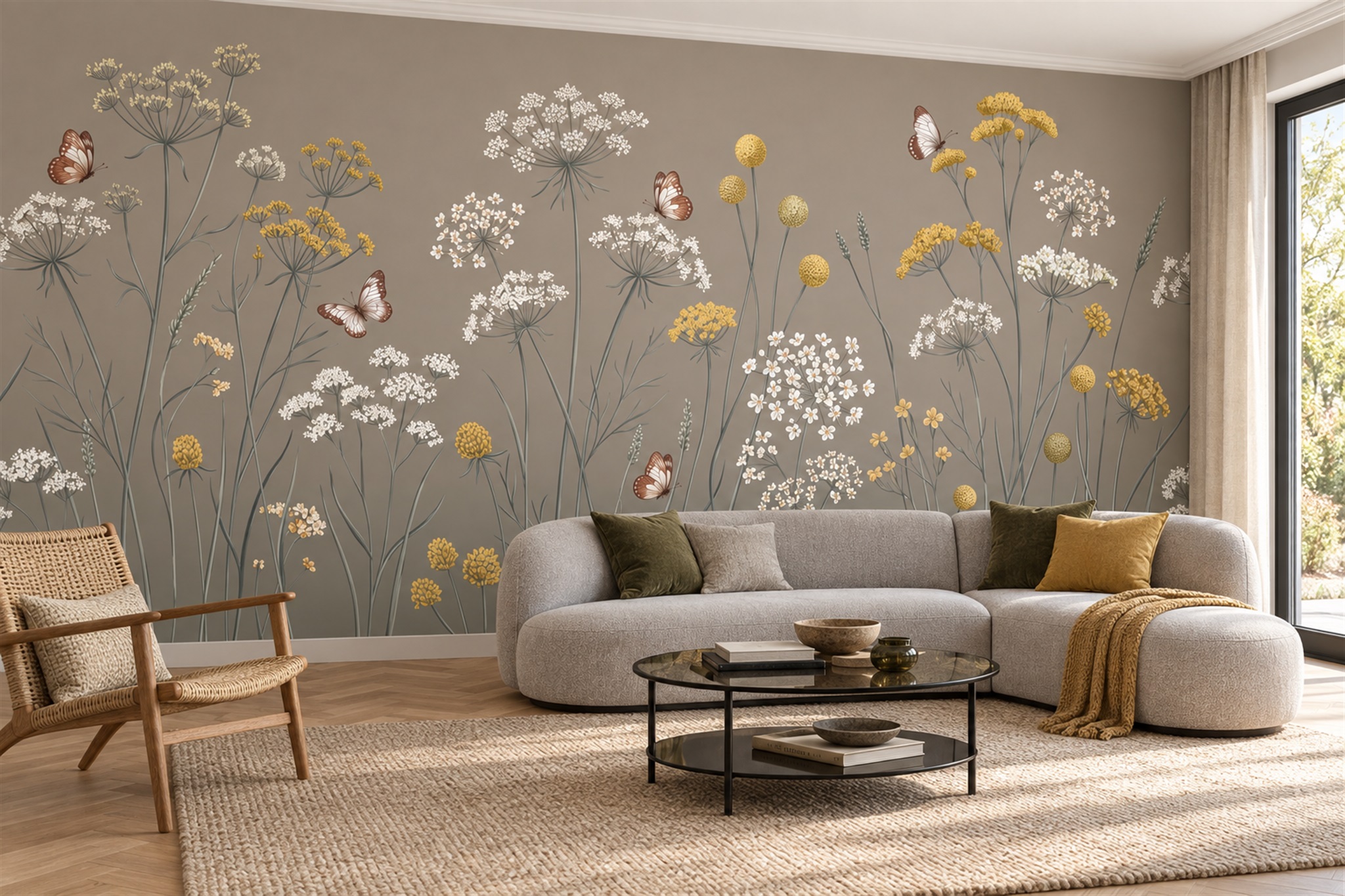 Taupe Meadow Scenic Wallpaper Mural Accent-wall-wallpaper-murals, Peel-and-stick Finish