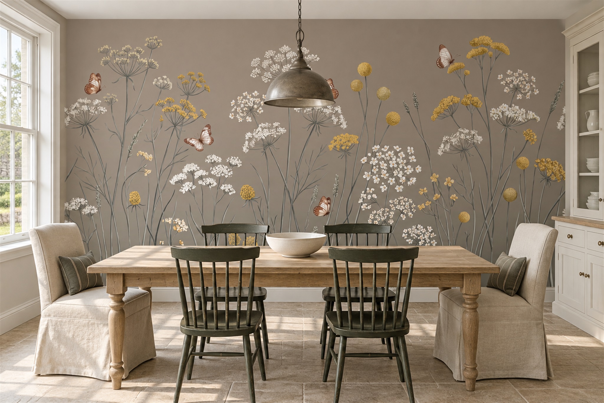 Taupe Meadow Scenic Wallpaper Mural Accent-wall-wallpaper-murals, Peel-and-stick Finish