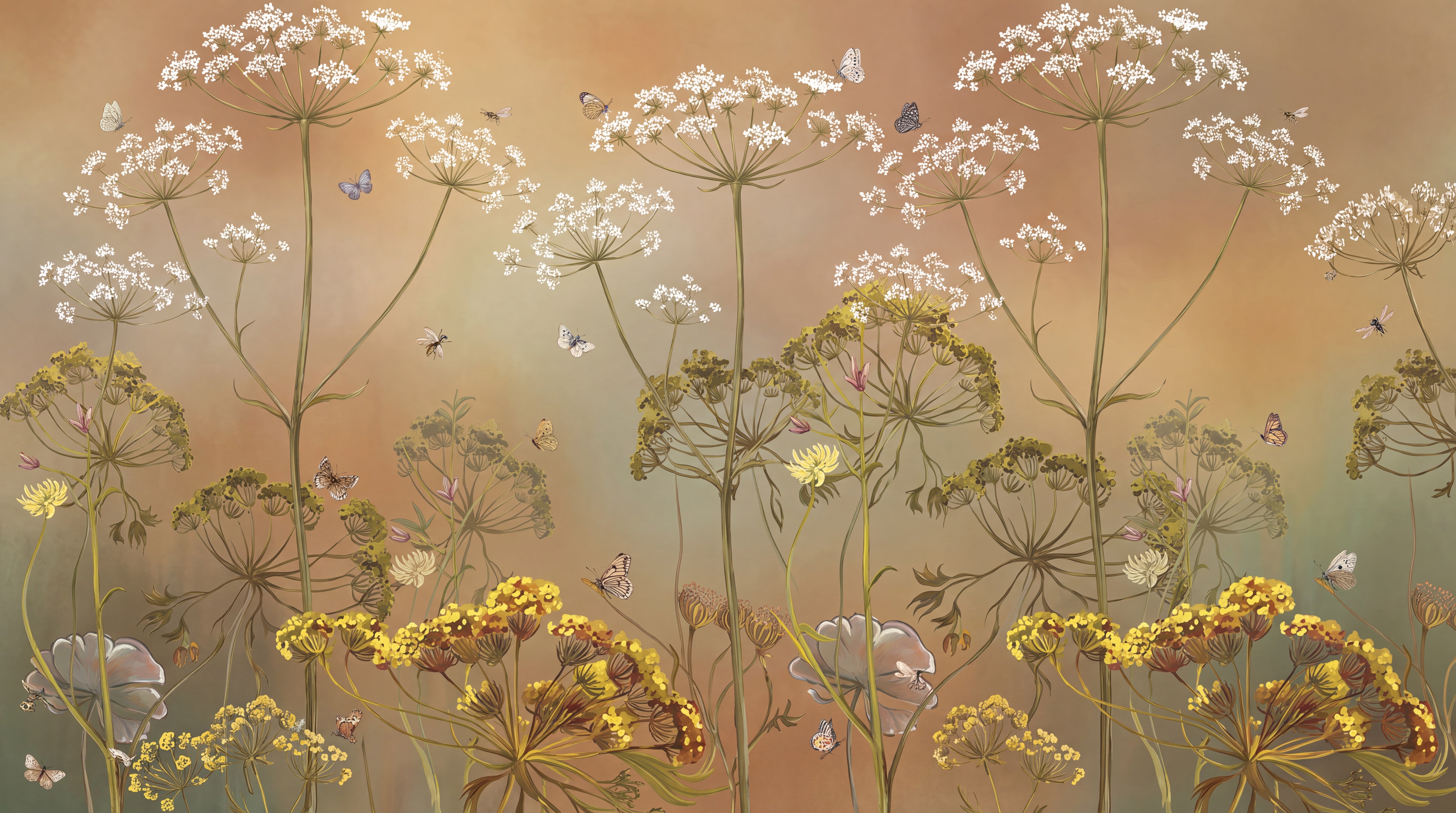 Gold Meadow Scenic Wallpaper Mural, Peel-and-stick Finish
