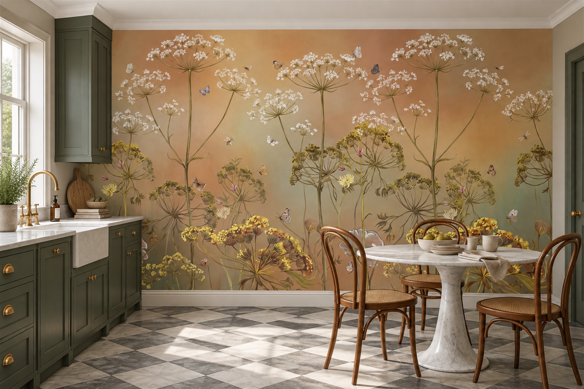 Gold Meadow Scenic Wallpaper Mural Dining-room-wallpaper-murals, Peel-and-stick Finish