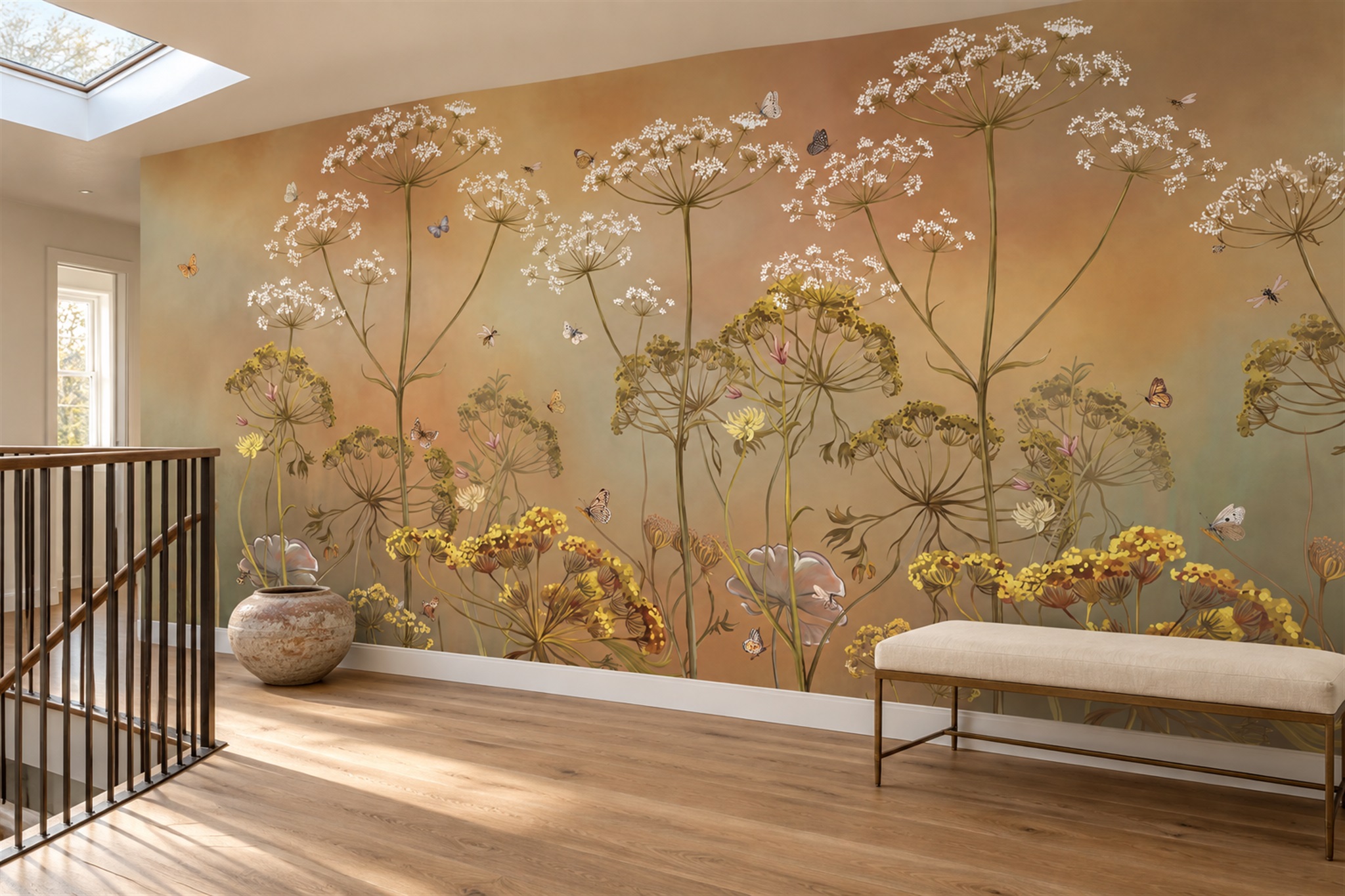 Gold Meadow Scenic Wallpaper Mural Bedroom-wallpaper-murals, Peel-and-stick Finish