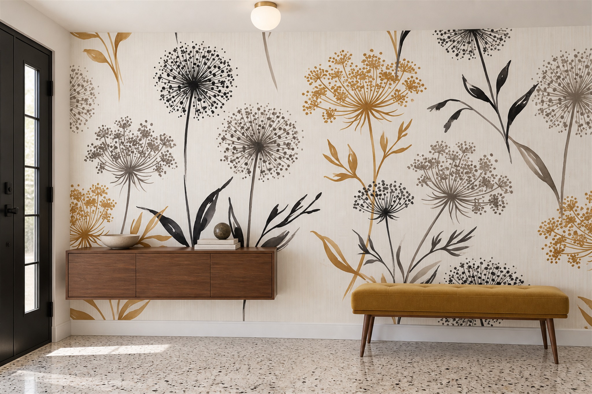 Gold Pattern Decorative Layered Wallpaper Mural Entryway-wallpaper-murals, Peel-and-stick Finish