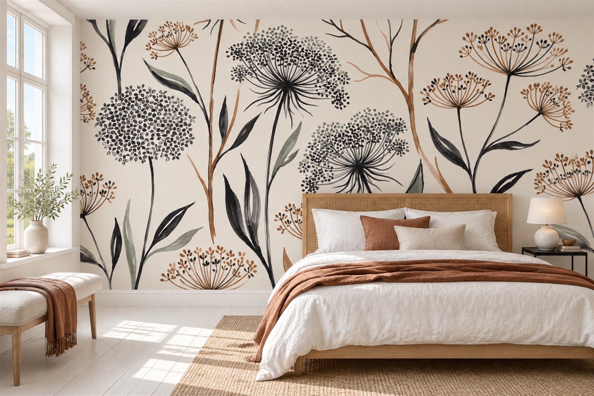Black Pattern Decorative Wallpaper Mural Bedroom-wallpaper-murals, Peel-and-stick Finish
