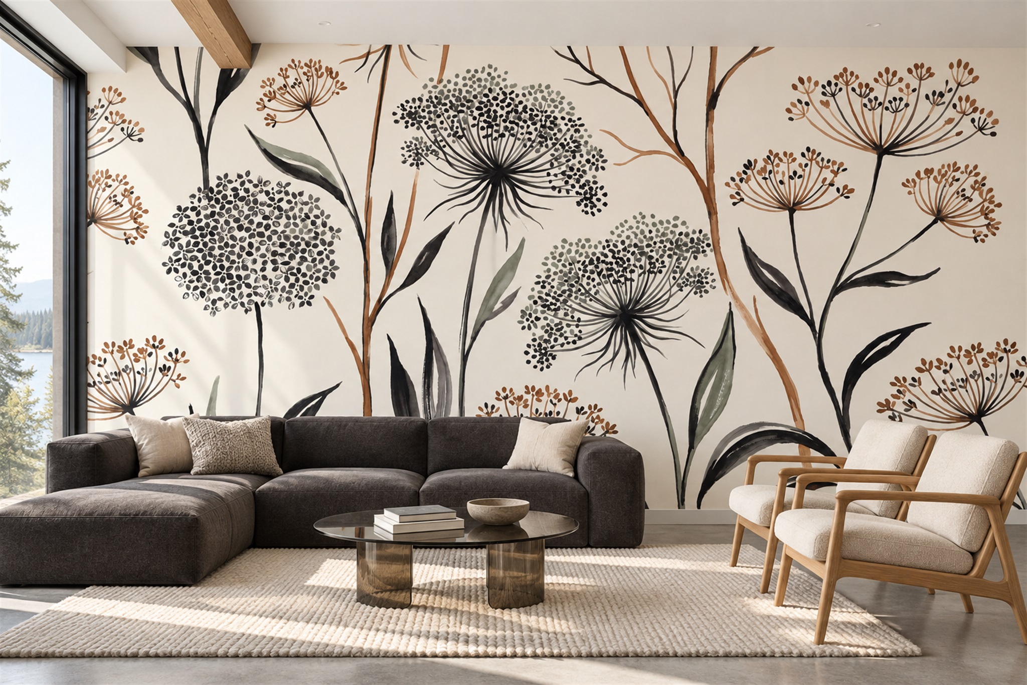 Black Pattern Decorative Wallpaper Mural Accent-wall-wallpaper-murals, Peel-and-stick Finish