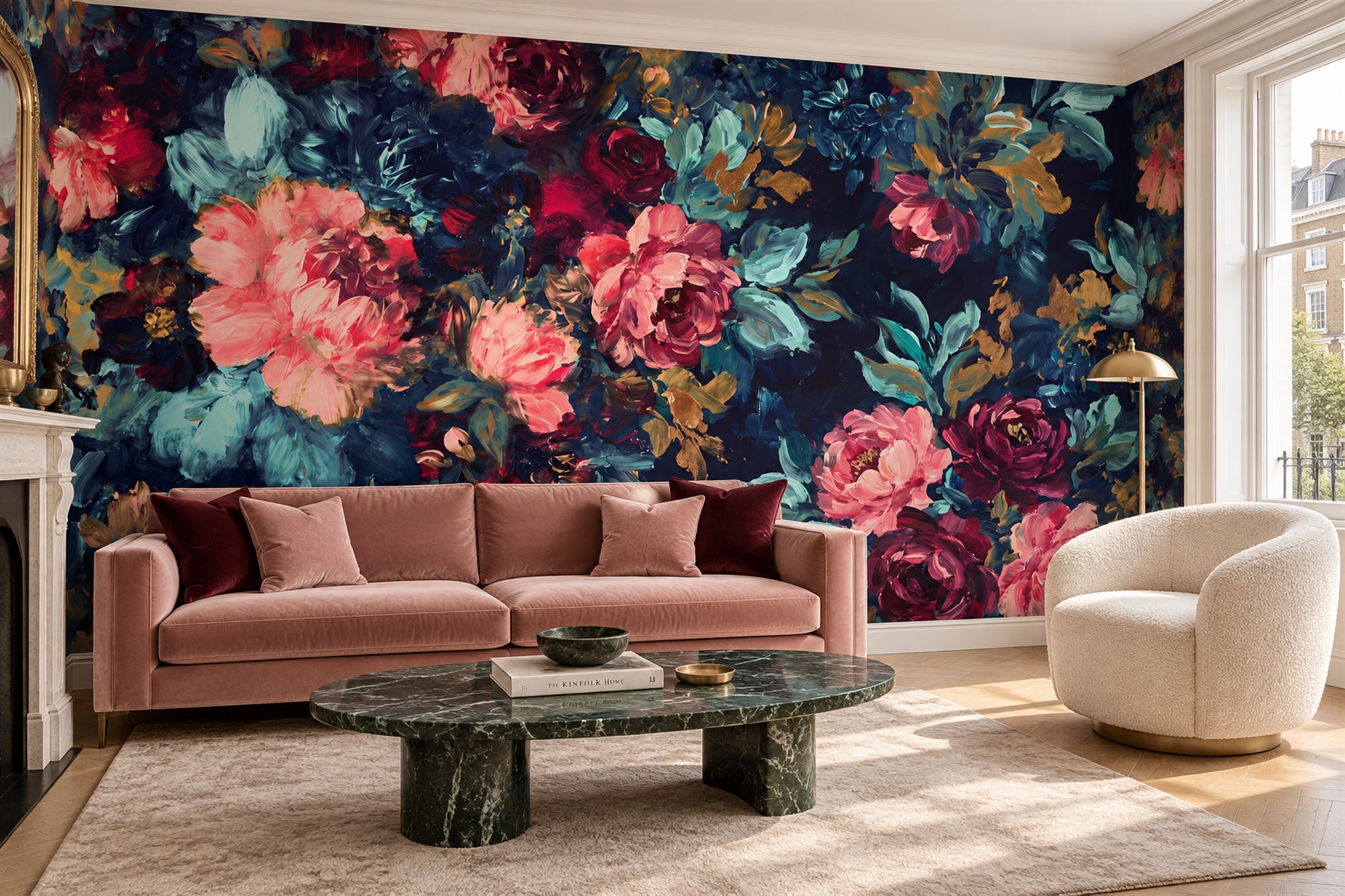 Navy Vintage Artful Decorative Wallpaper Mural Living-room-wallpaper-murals, Peel-and-stick Finish