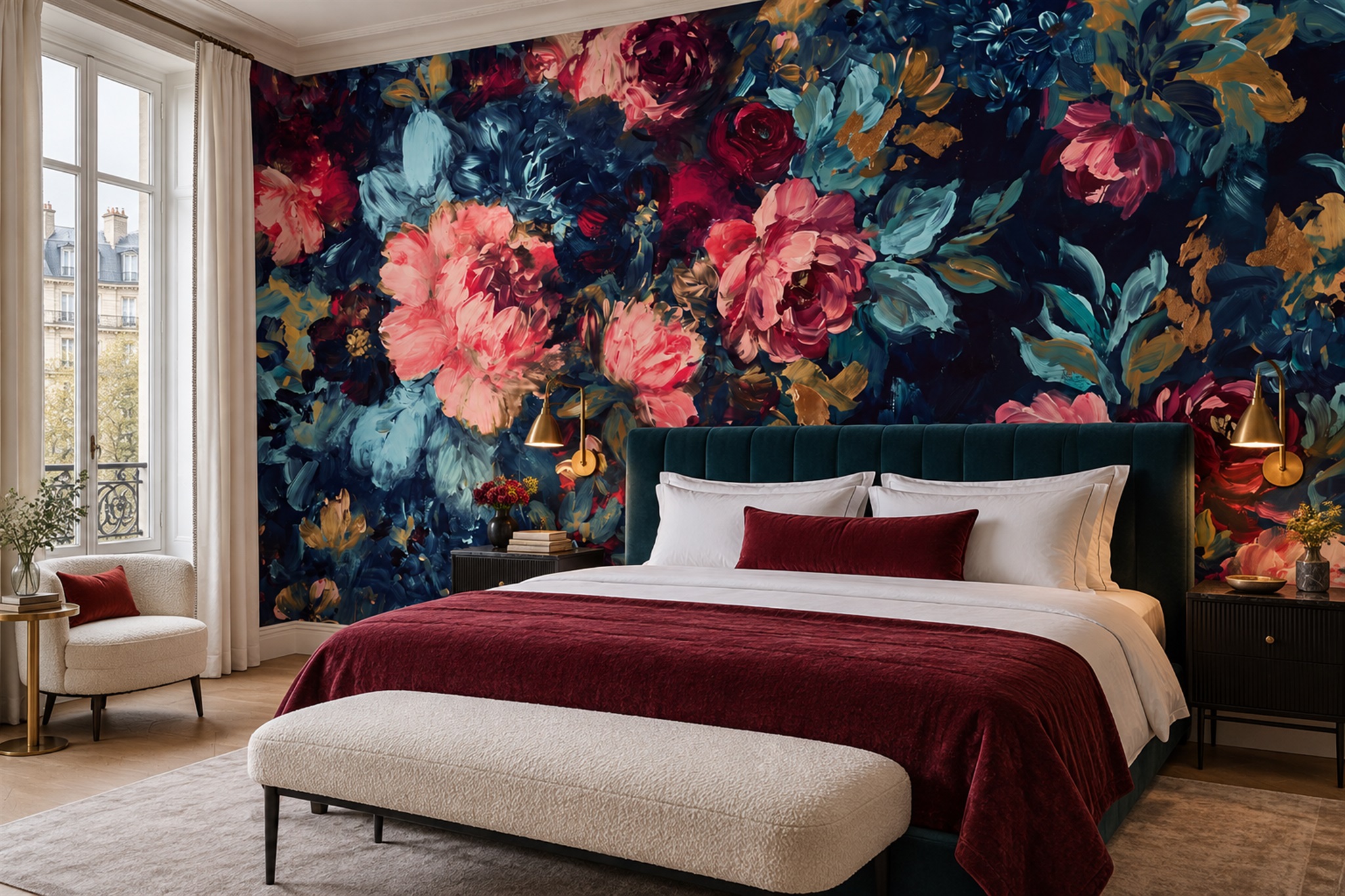 Navy Vintage Artful Decorative Wallpaper Mural Living-room-wallpaper-murals, Peel-and-stick Finish