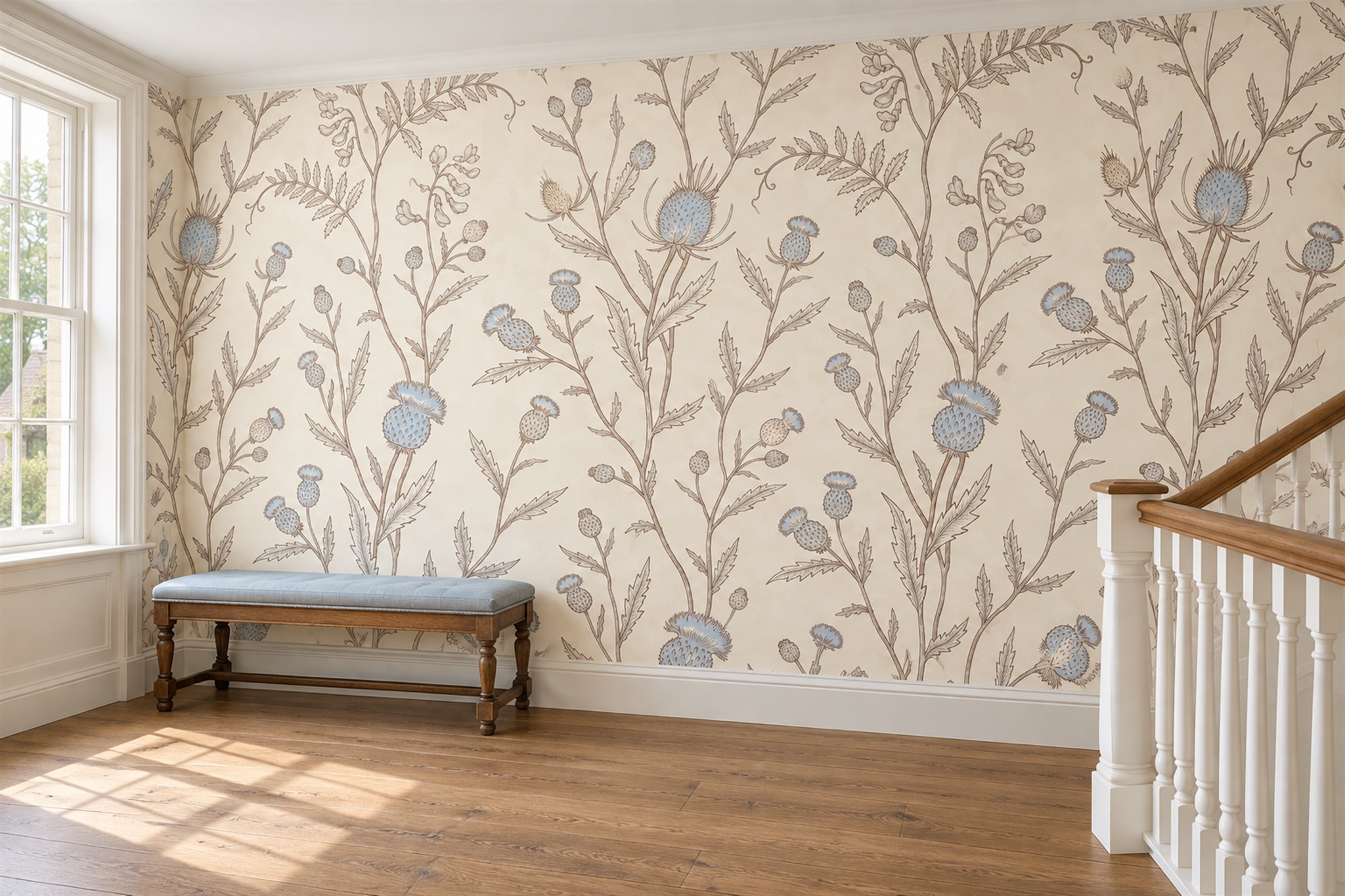 Blue Pattern Decorative Painterly Wallpaper Mural Accent-wall-wallpaper-murals, Peel-and-stick Finish