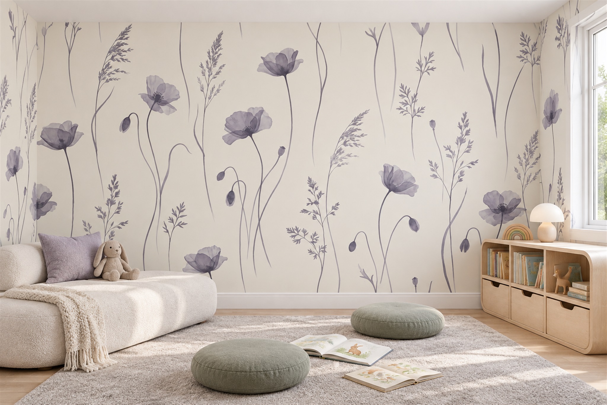 Lilac Pattern Decorative Wallpaper Mural Accent-wall-wallpaper-murals, Peel-and-stick Finish