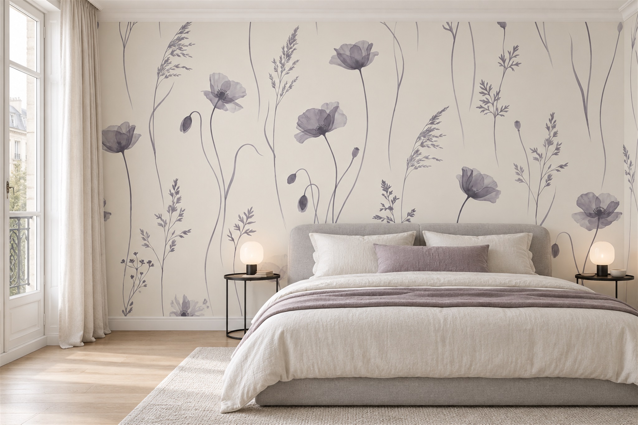 Lilac Pattern Decorative Wallpaper Mural Accent-wall-wallpaper-murals, Peel-and-stick Finish