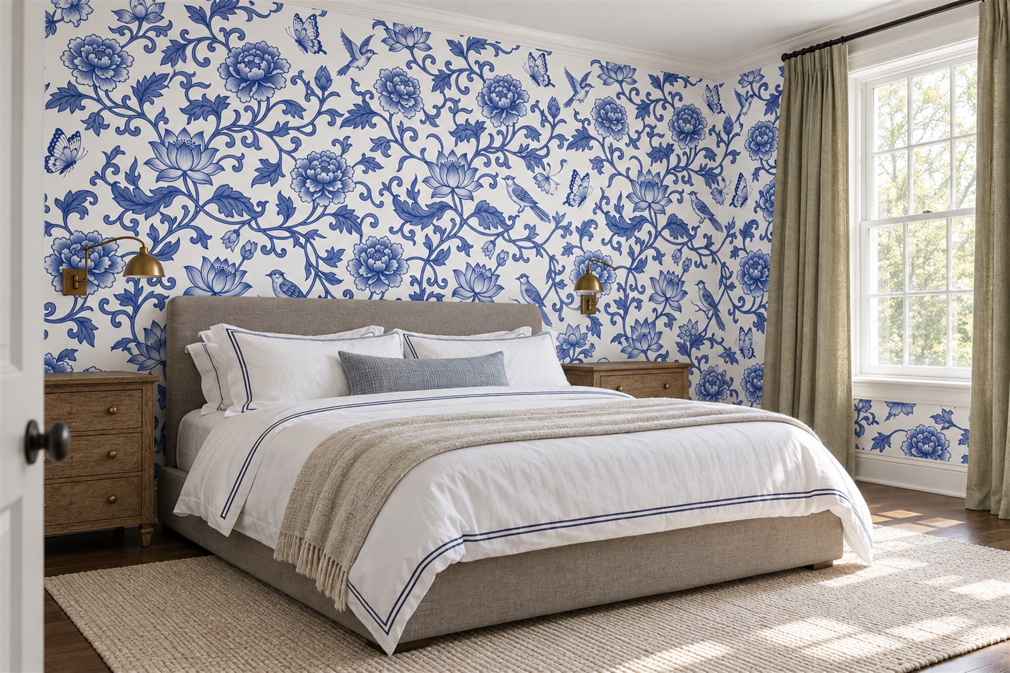 Blue Pattern Decorative Organic Wallpaper Mural Bedroom-wallpaper-murals, Peel-and-stick Finish