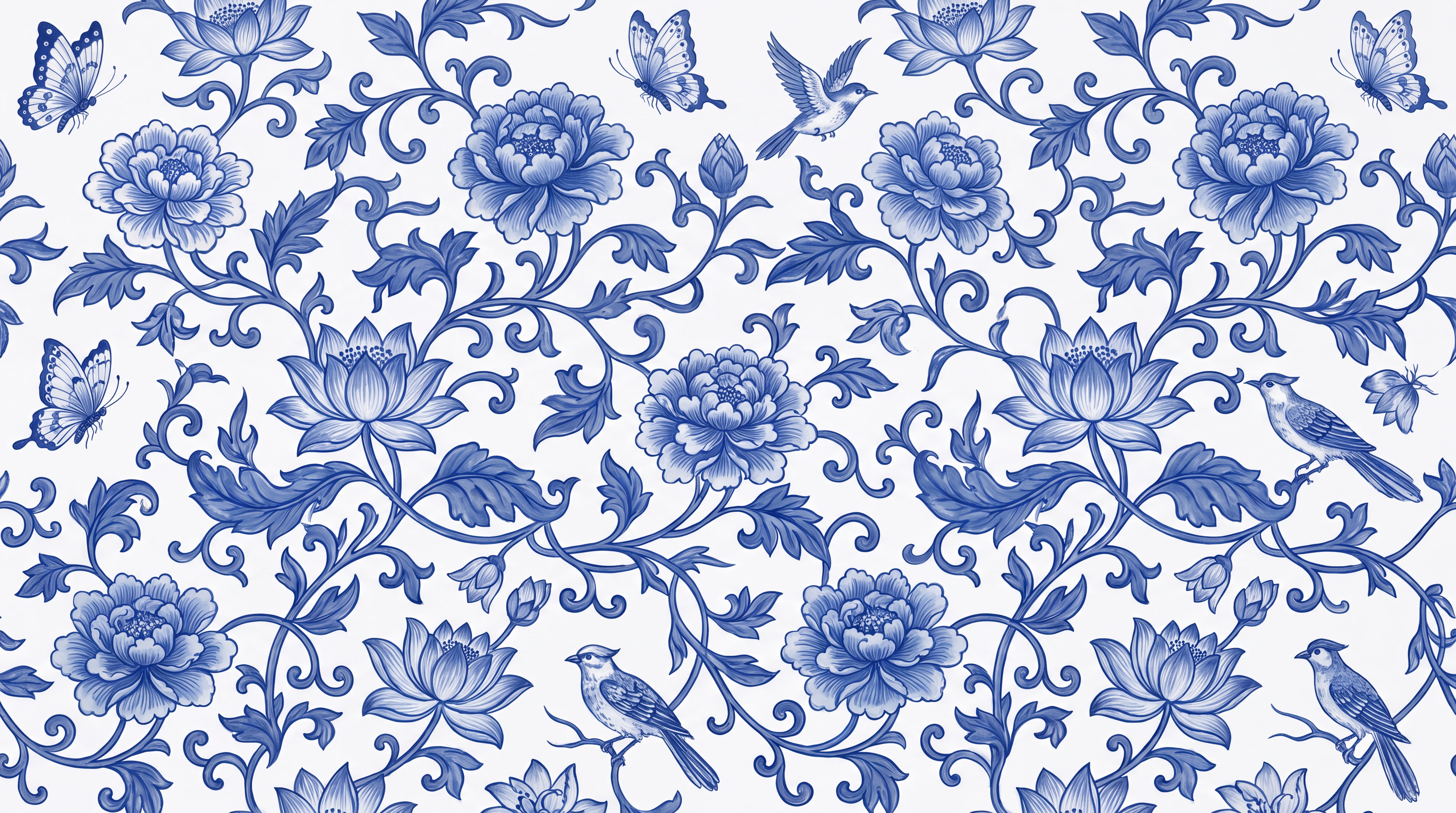 Blue Pattern Decorative Organic Wallpaper Mural, Peel-and-stick Finish