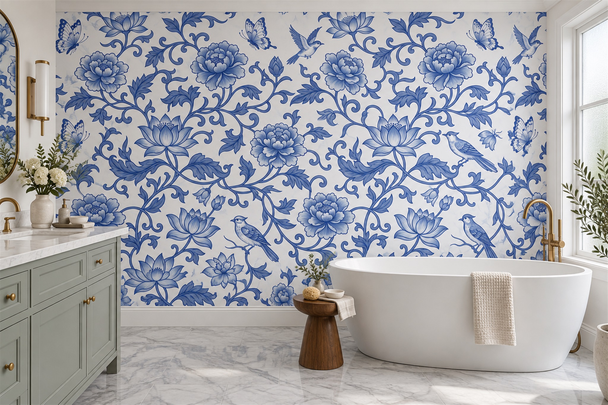Blue Pattern Decorative Organic Wallpaper Mural Bedroom-wallpaper-murals, Peel-and-stick Finish